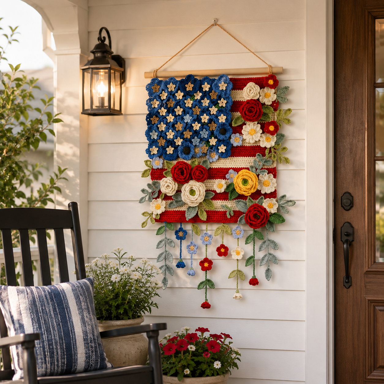 Patriotic Floral Crochet Wall Hanging