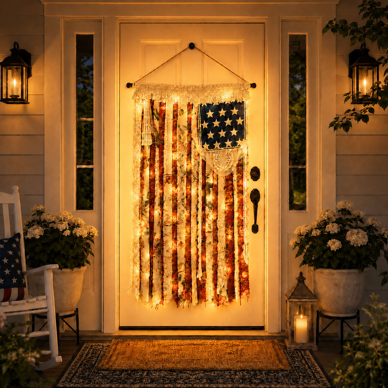 Lighted Rustic Crochet Lace American Flag