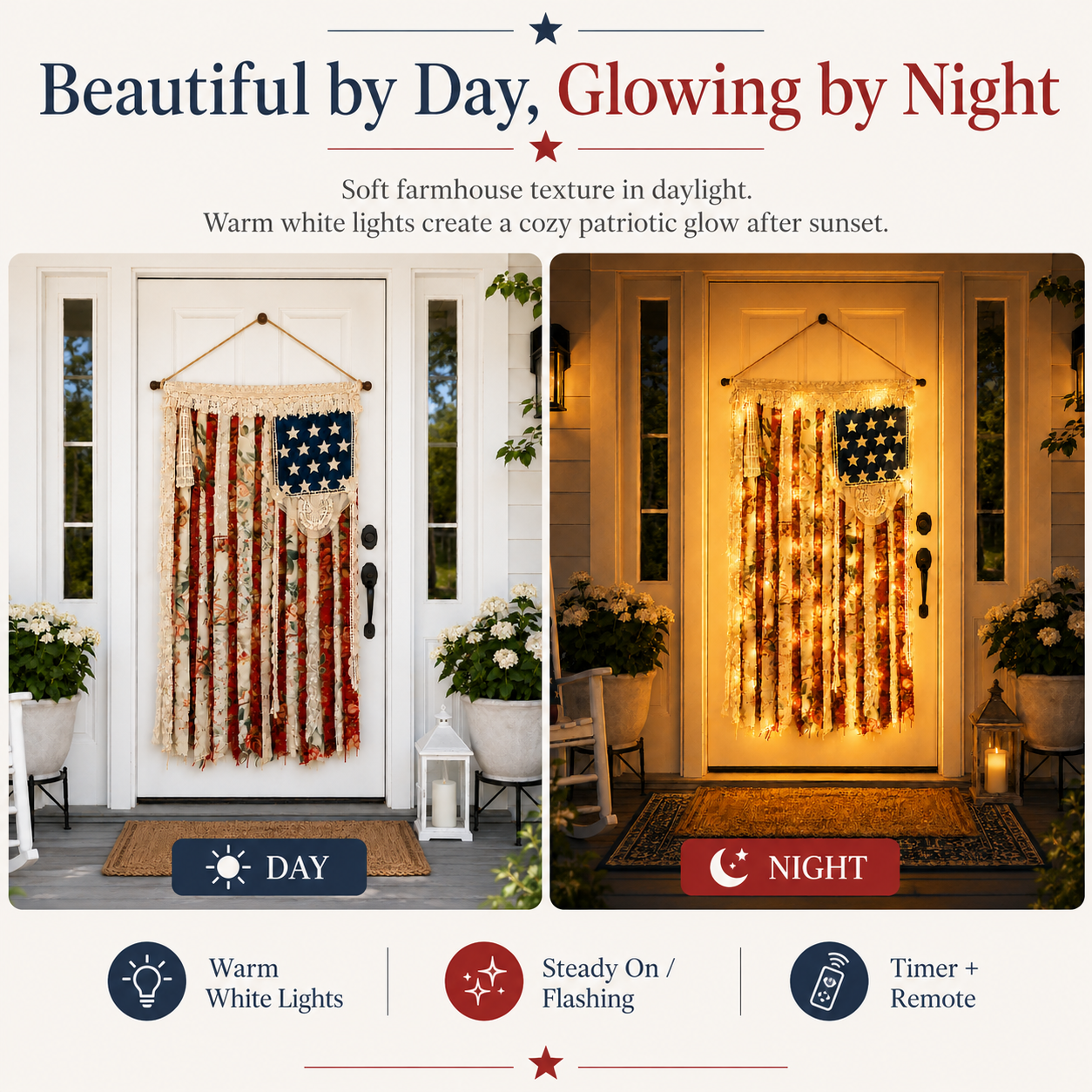 Lighted Rustic Crochet Lace American Flag