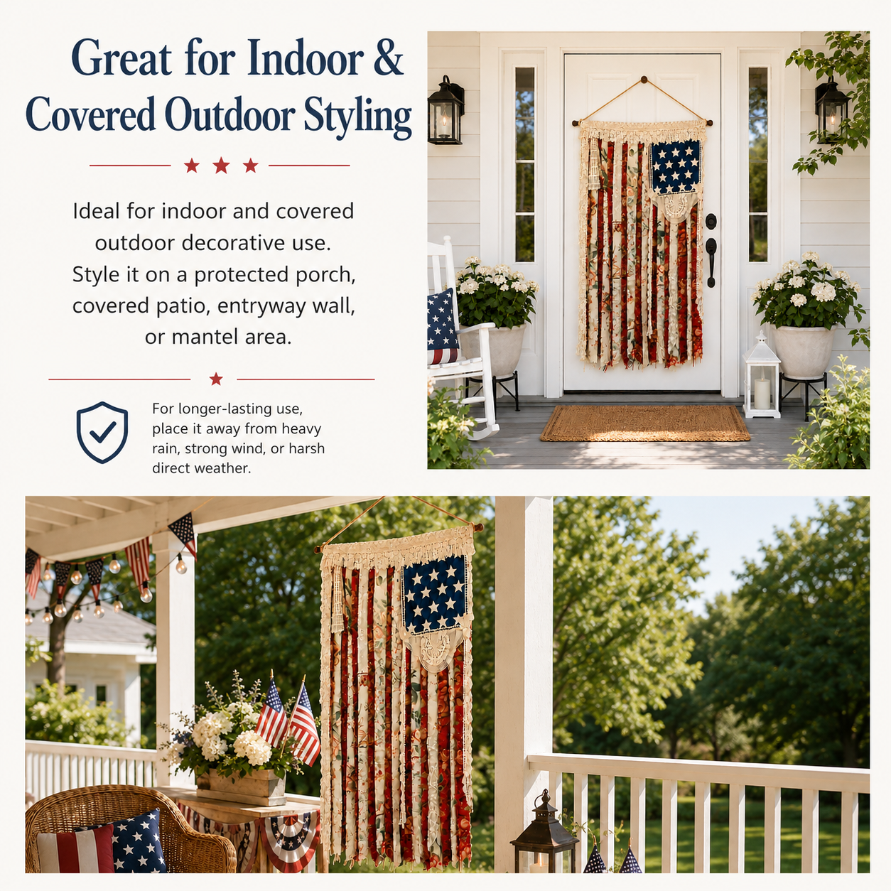 Lighted Rustic Crochet Lace American Flag