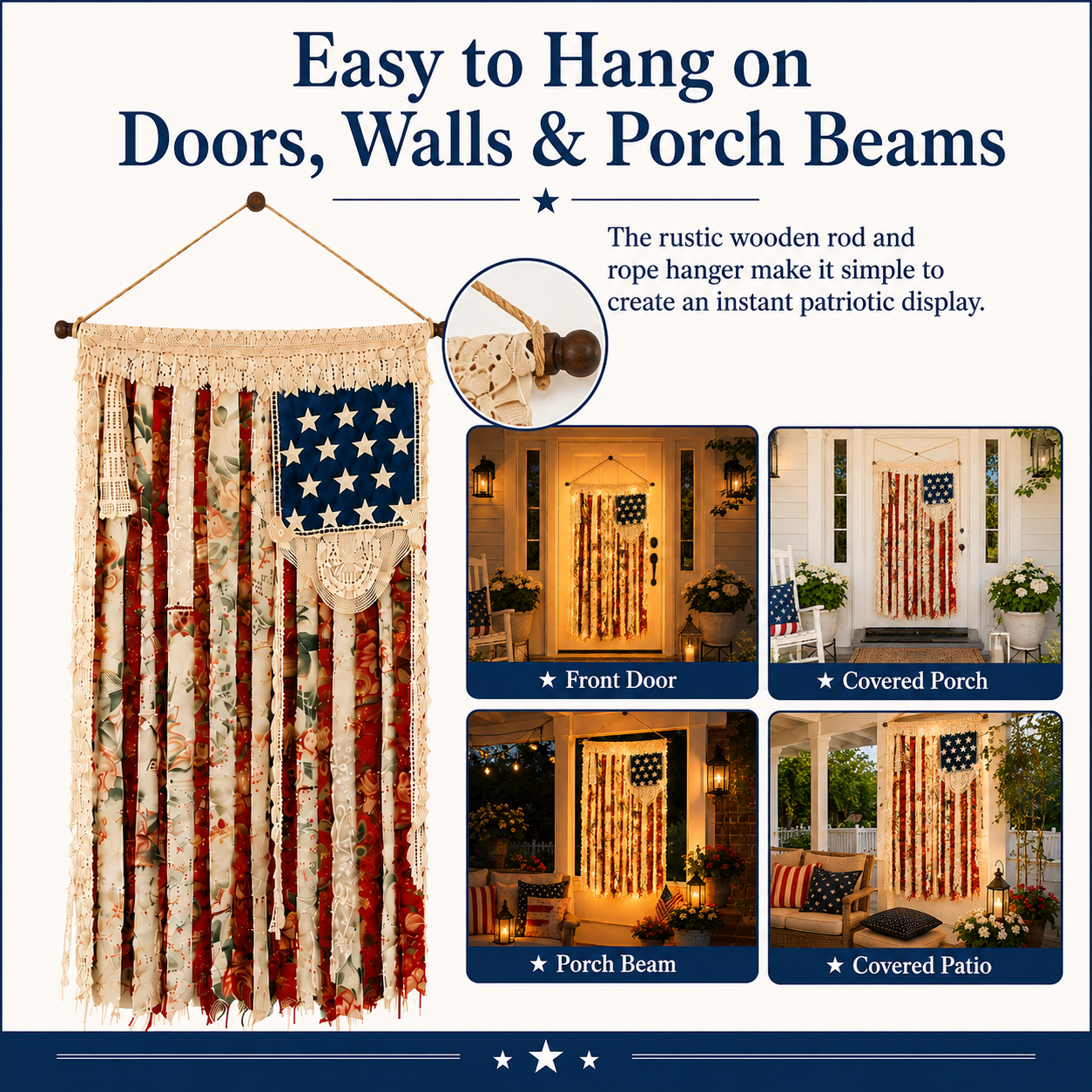 Lighted Rustic Crochet Lace American Flag