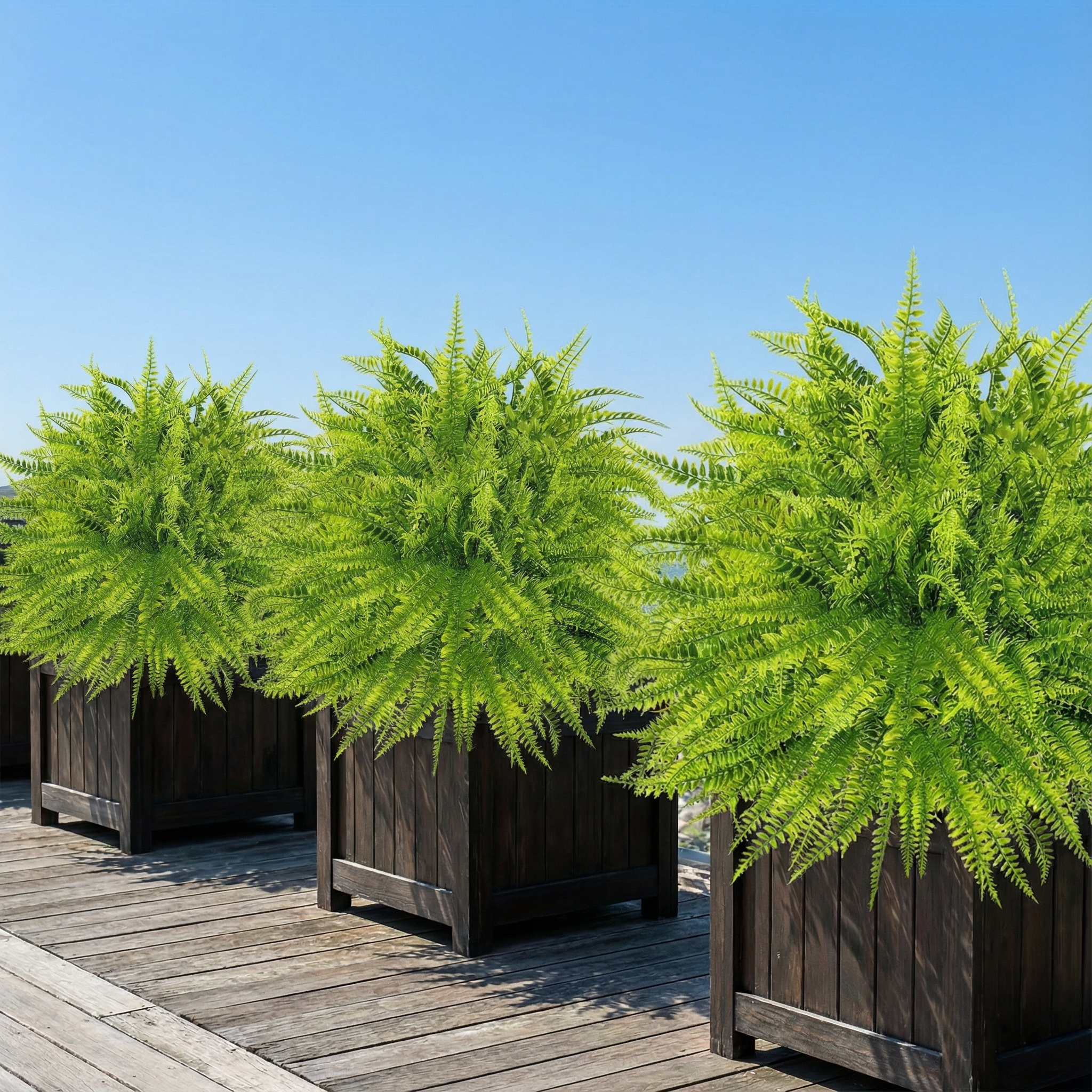 UV Resistant Lush Artificial Boston Fern with Integrated Ground Stake