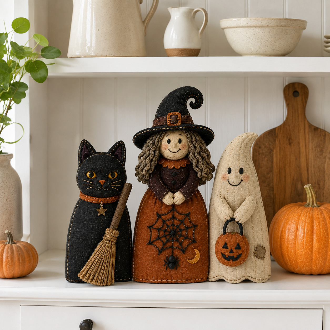 Vintage Halloween Fabric Sitters, Set of 3