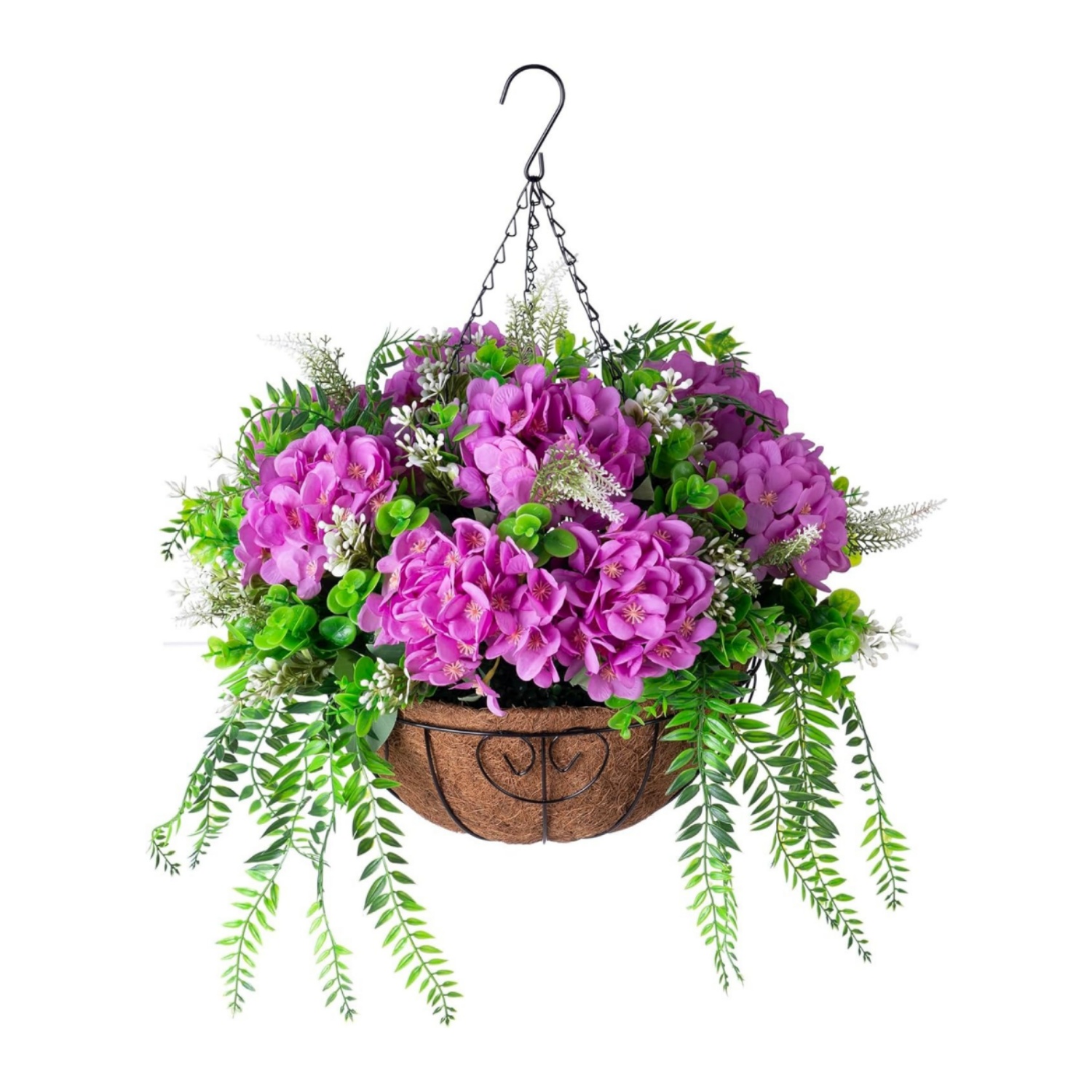 Hanging Fake Silk Hydrangea Flowers with Basket