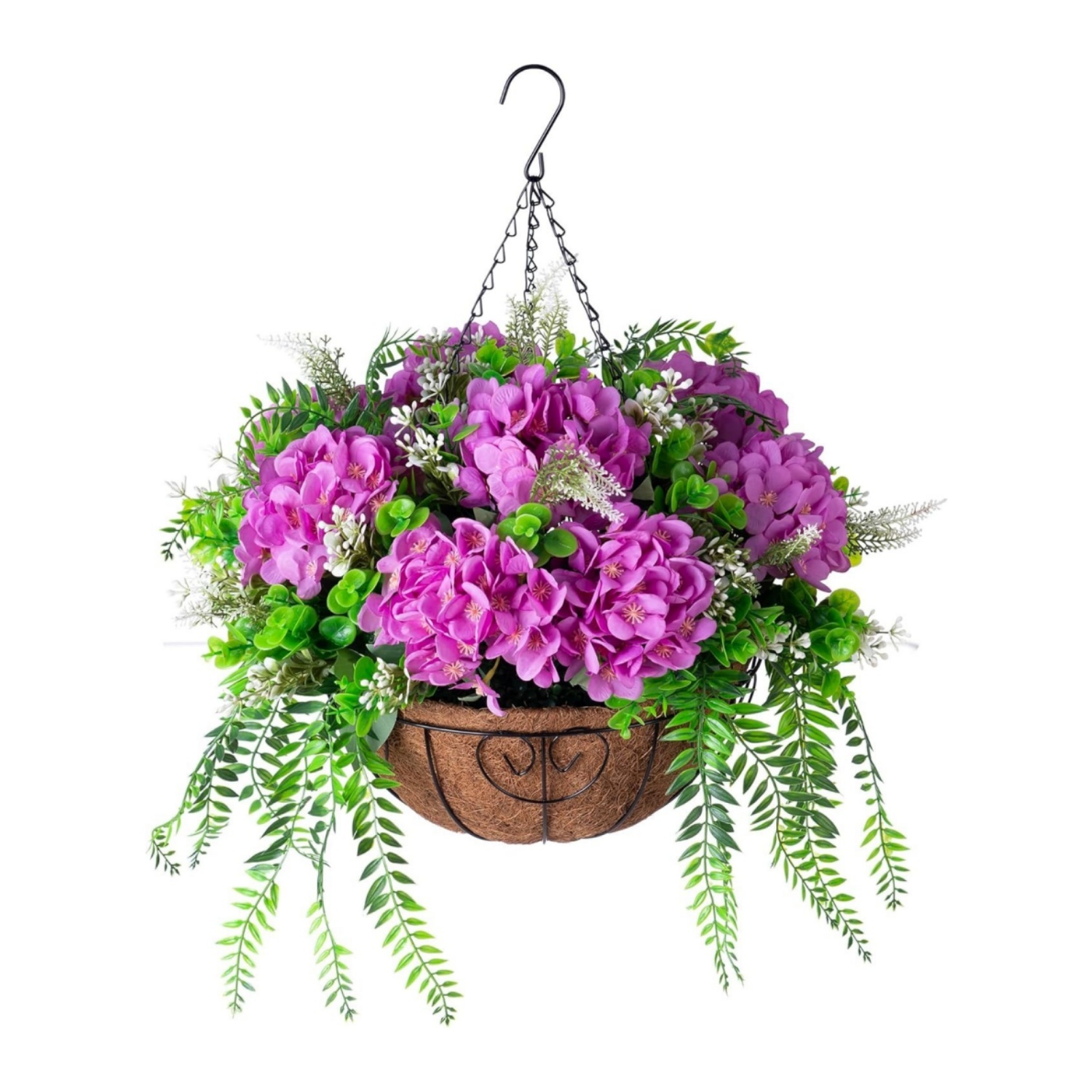 Hanging Fake Silk Hydrangea Flowers with Basket