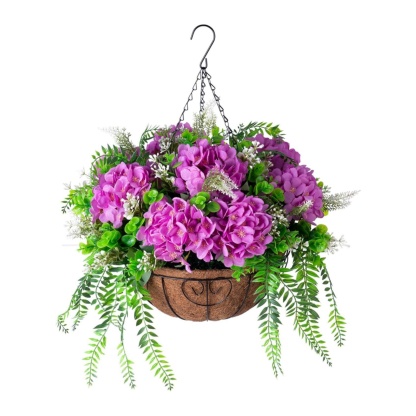 Hanging Fake Silk Hydrangea Flowers with Basket