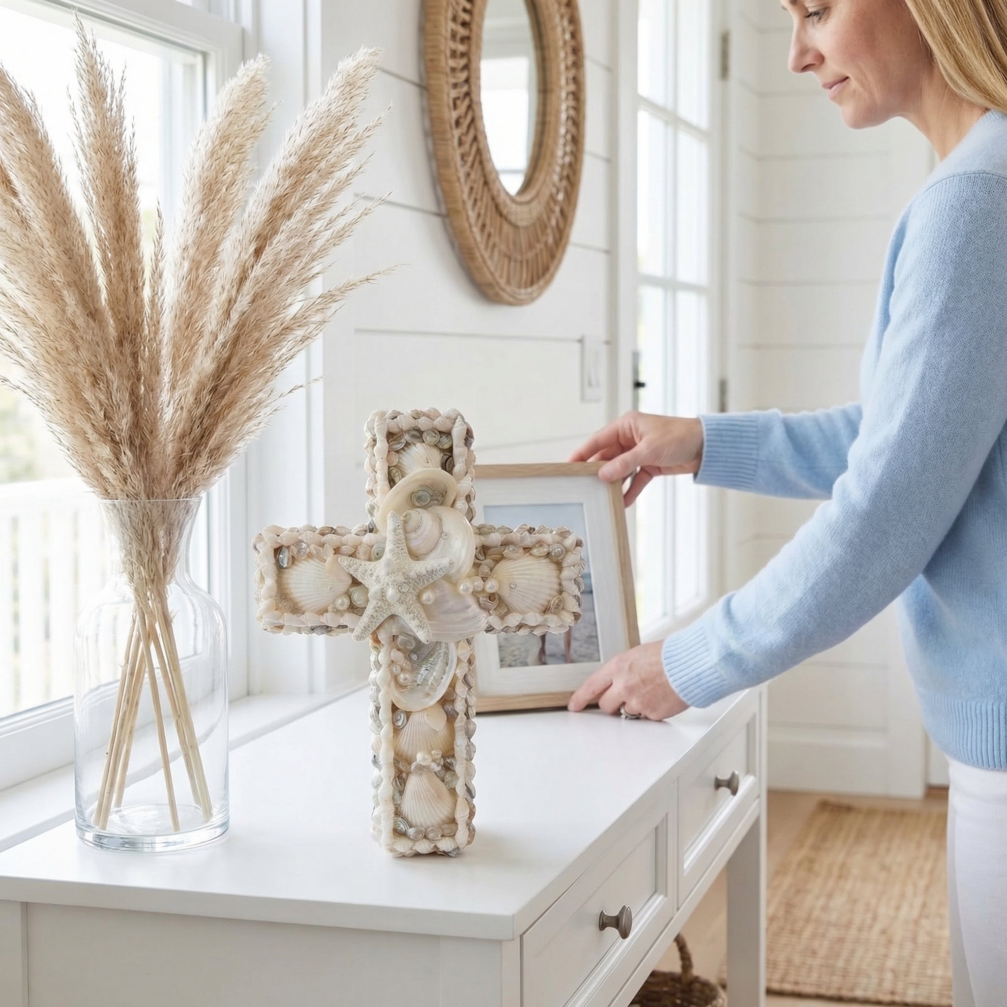 Handcrafted Coastal Seashell Cross