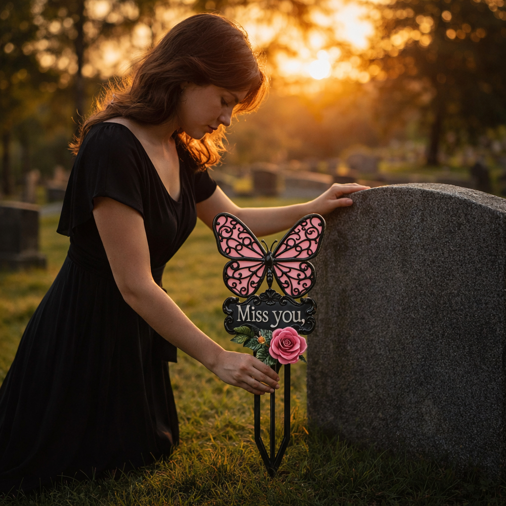 Butterfly & Rose Iron Memorial Stake