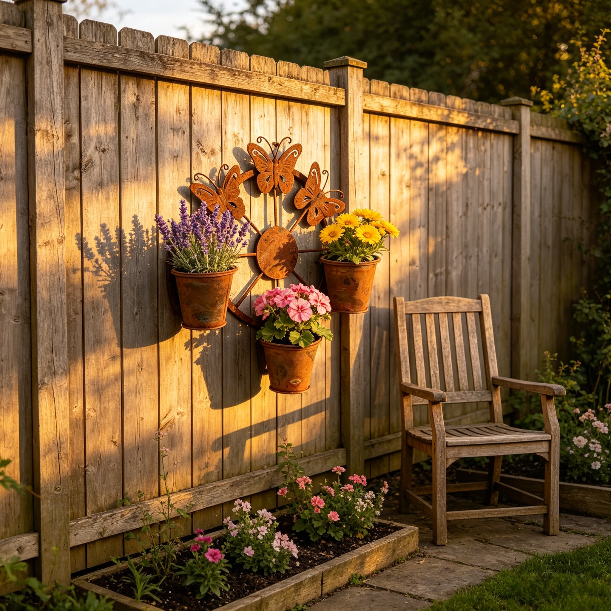 Vintage Distressed Metal Butterfly Wagon Wheel Wall Planter