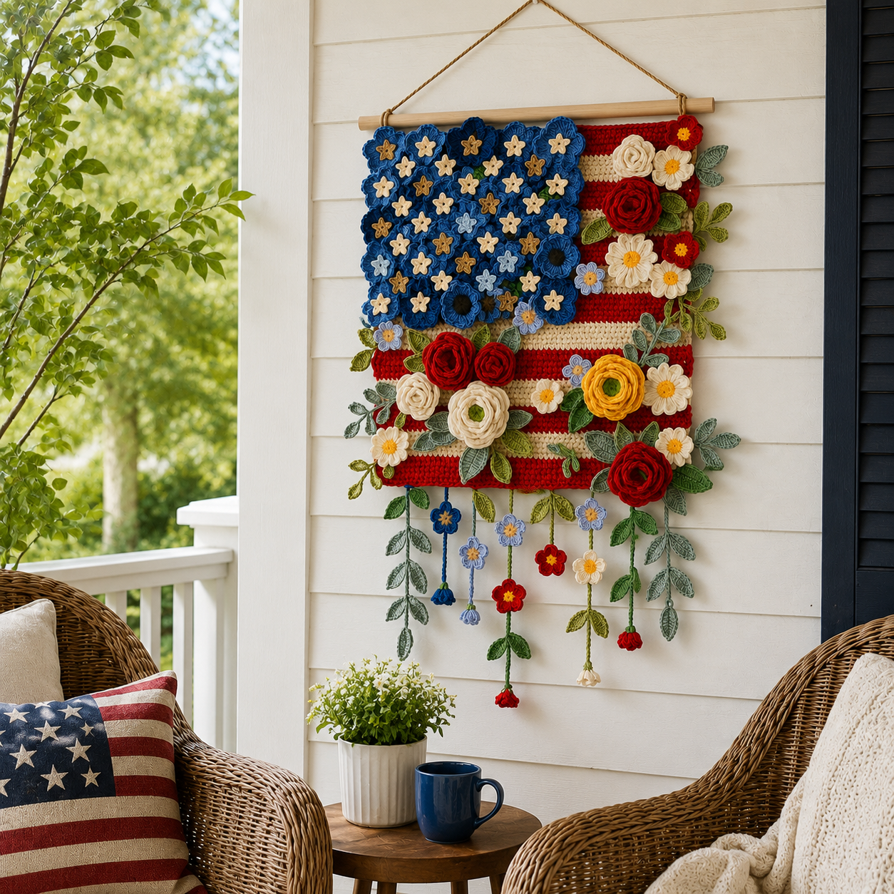Patriotic Floral Crochet Wall Hanging