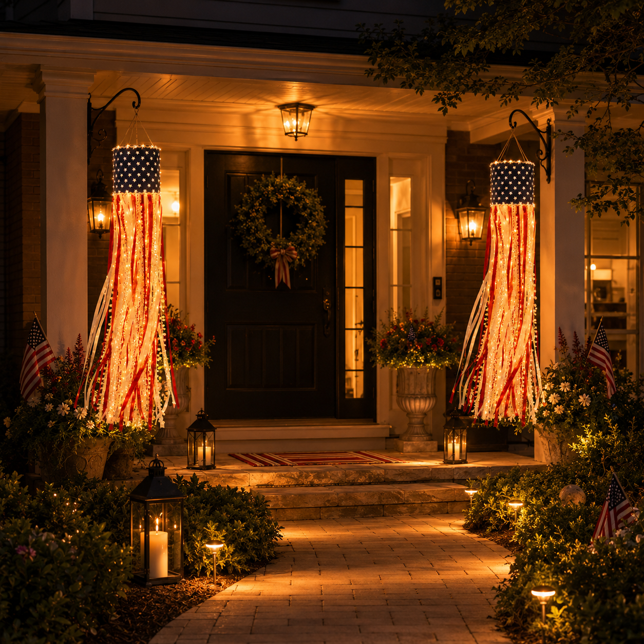 Lighted Patriotic Ribbon Windsock Hanging Decor