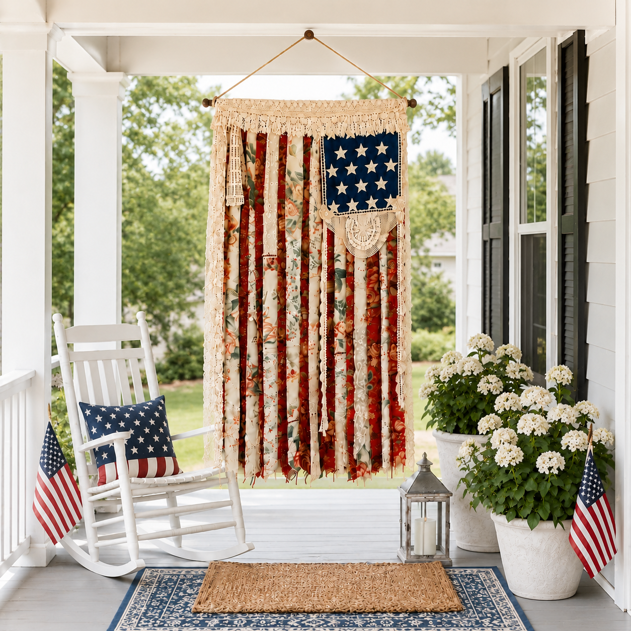Lighted Rustic Crochet Lace American Flag