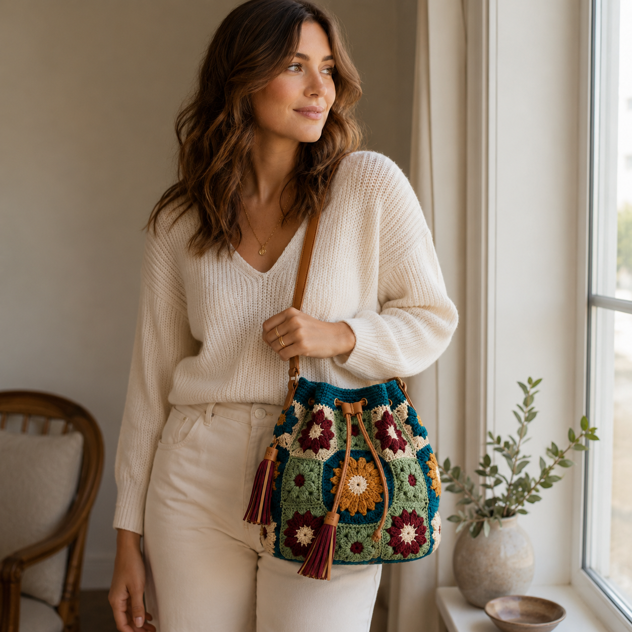 Vintage Crochet Convertible Bucket Bag