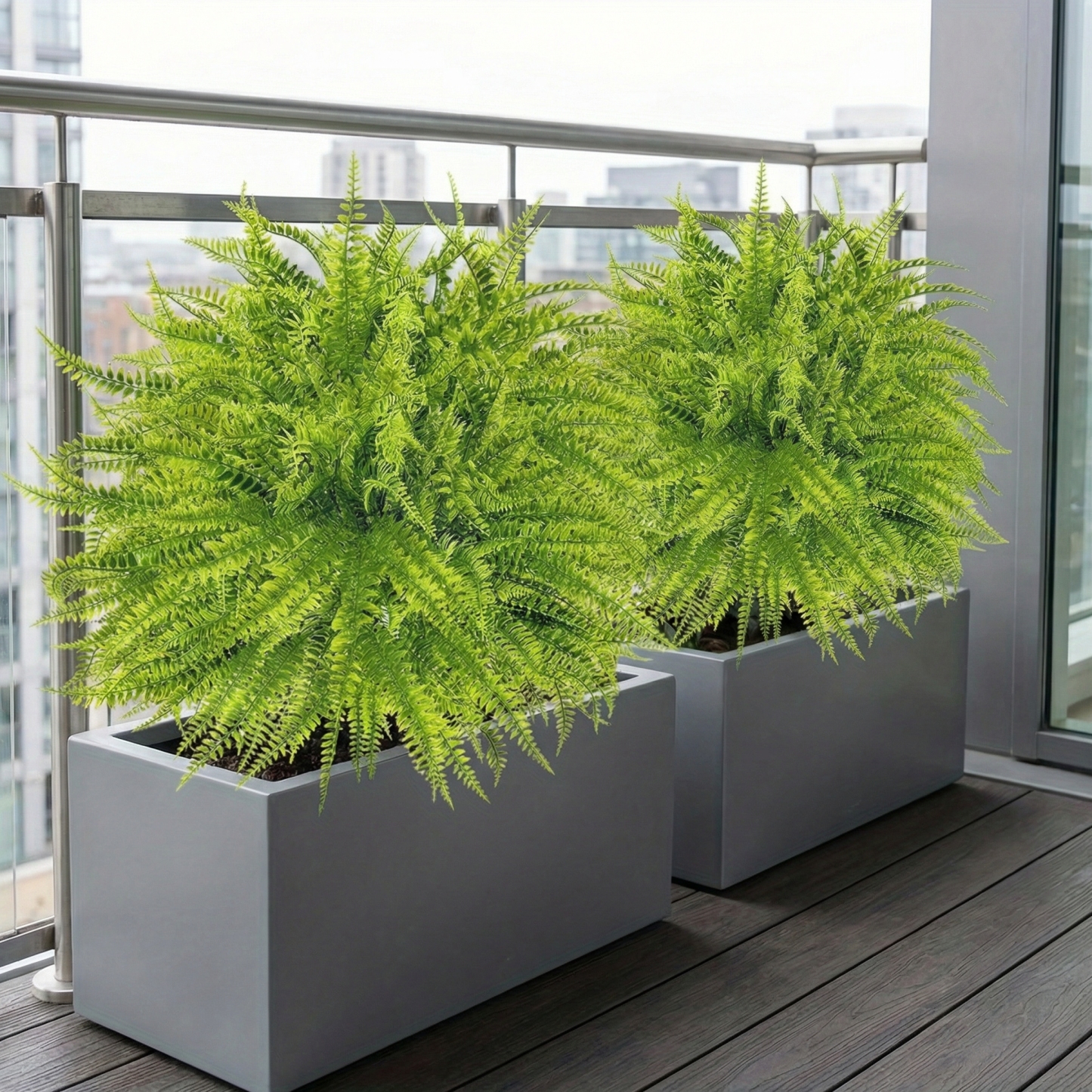 UV Resistant Lush Artificial Boston Fern with Integrated Ground Stake