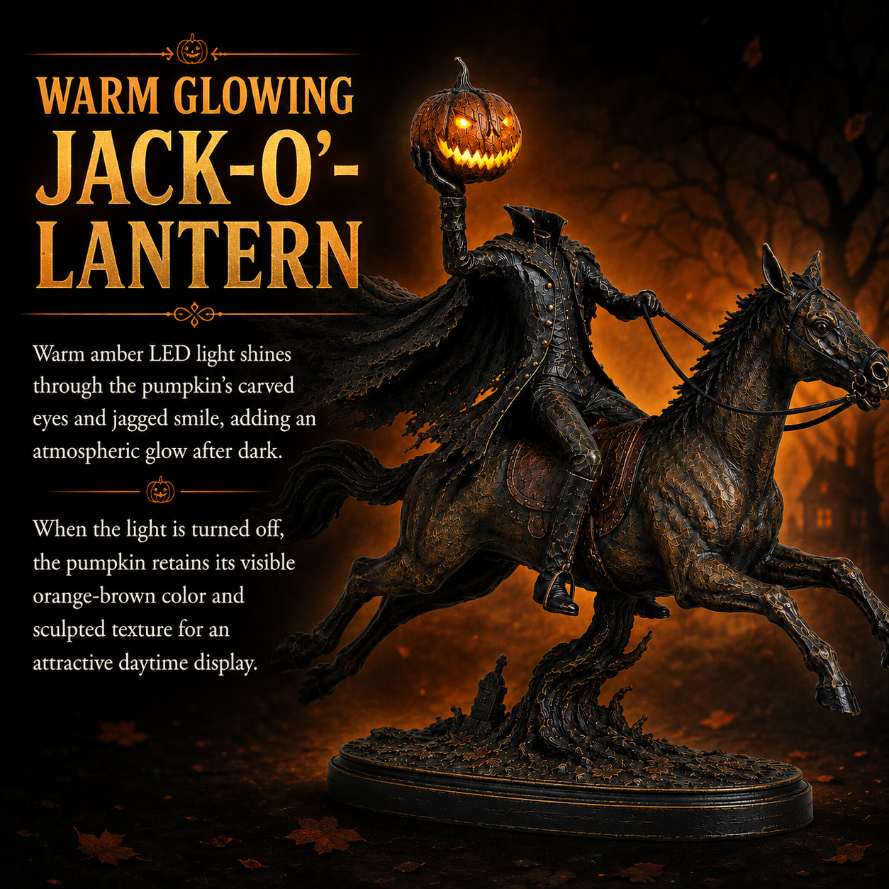 Lighted Headless Horseman Statue