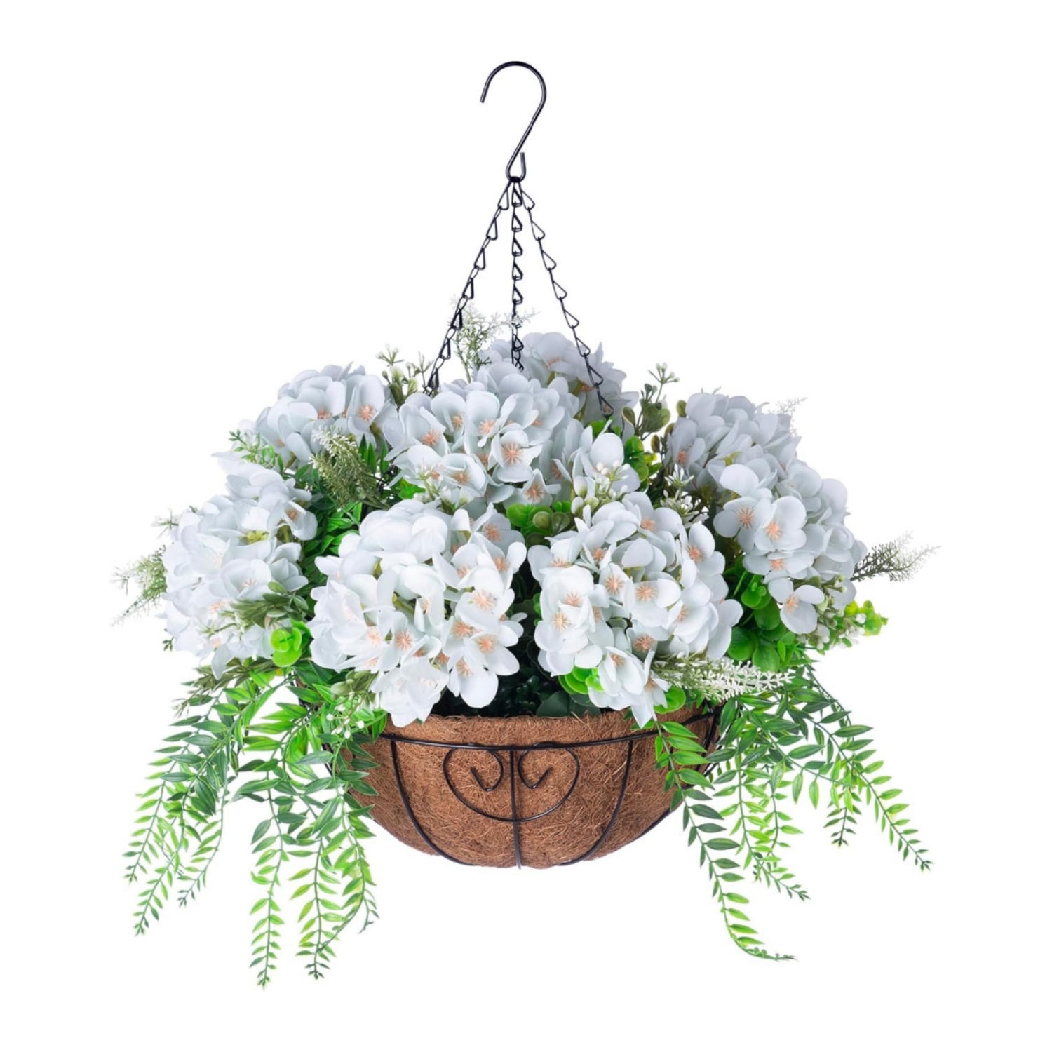 Hanging Fake Silk Hydrangea Flowers with Basket