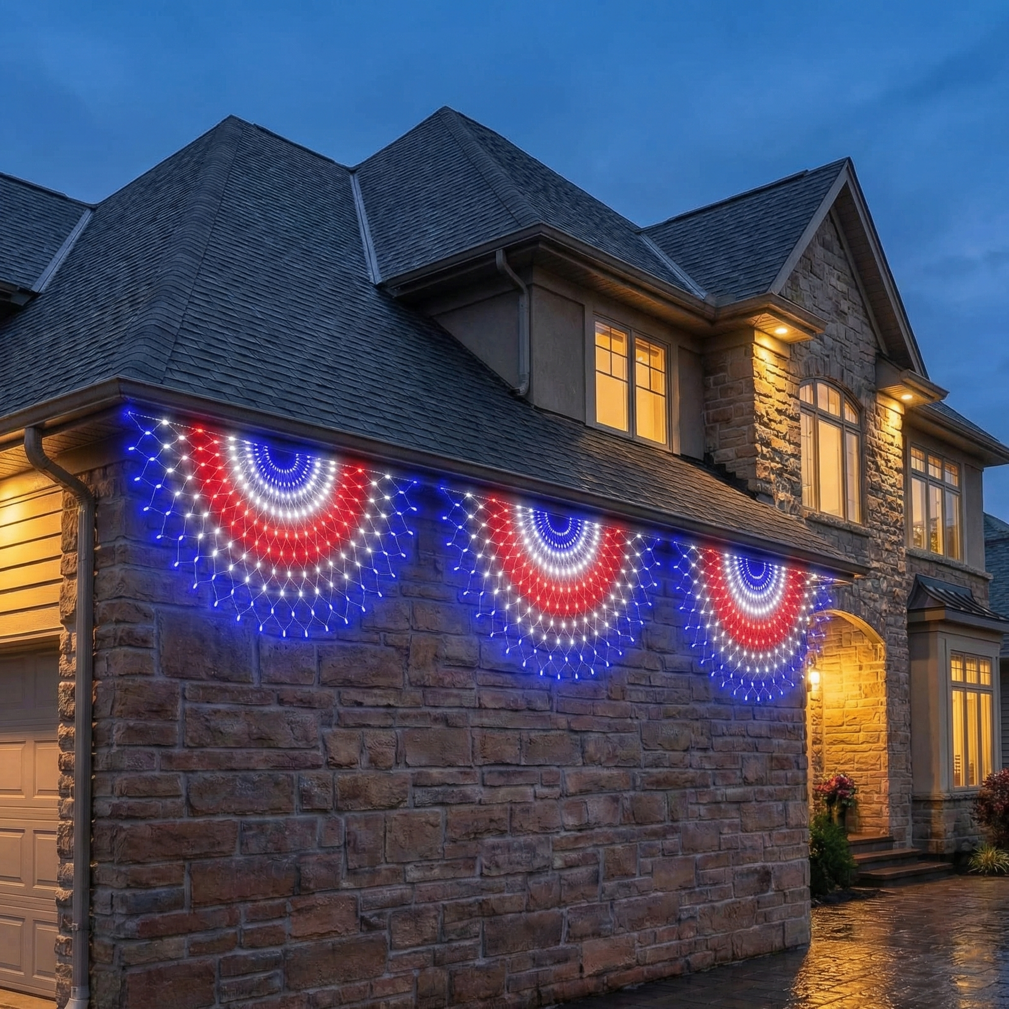 Super Bright USA Half Fan Flag String Lights