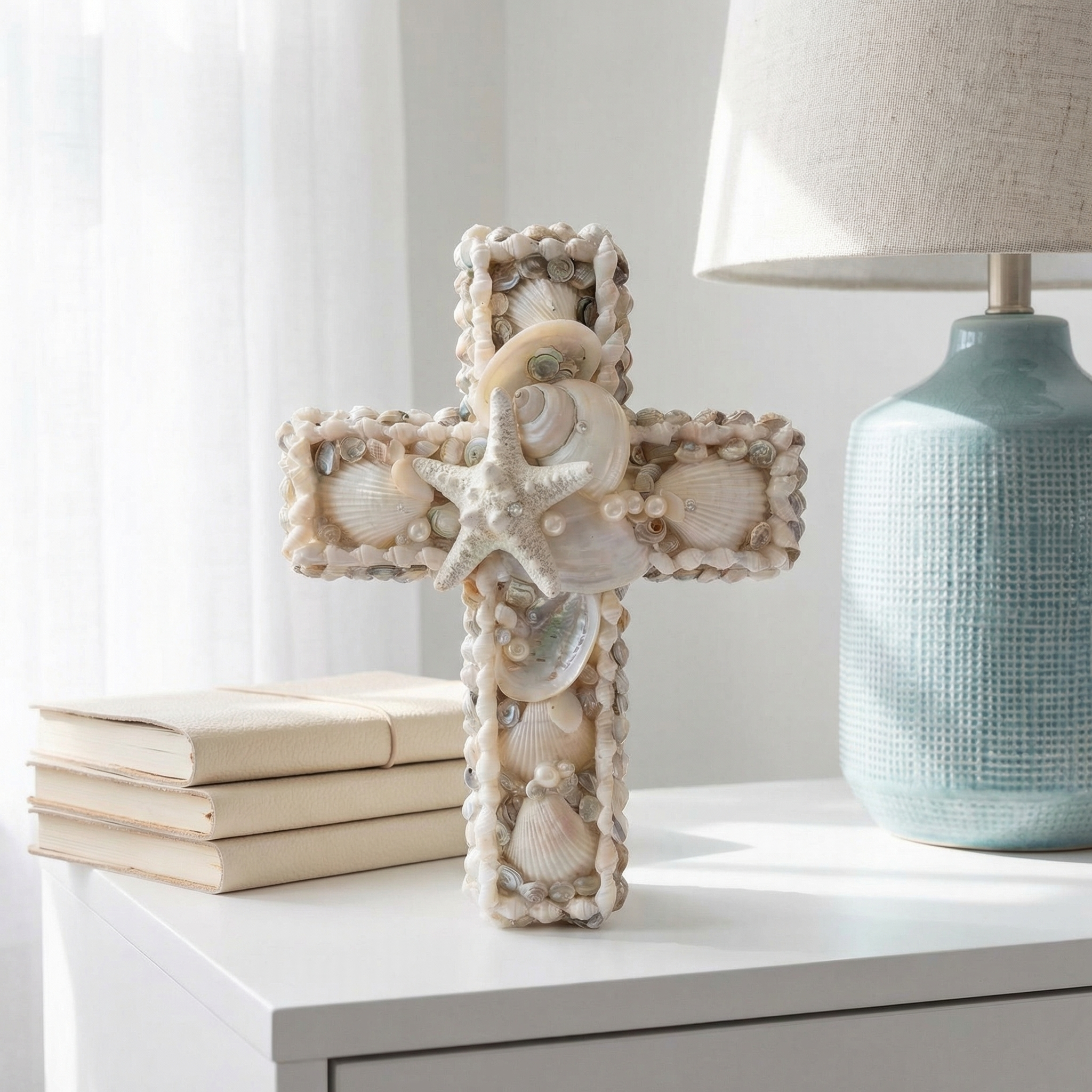 Handcrafted Coastal Seashell Cross