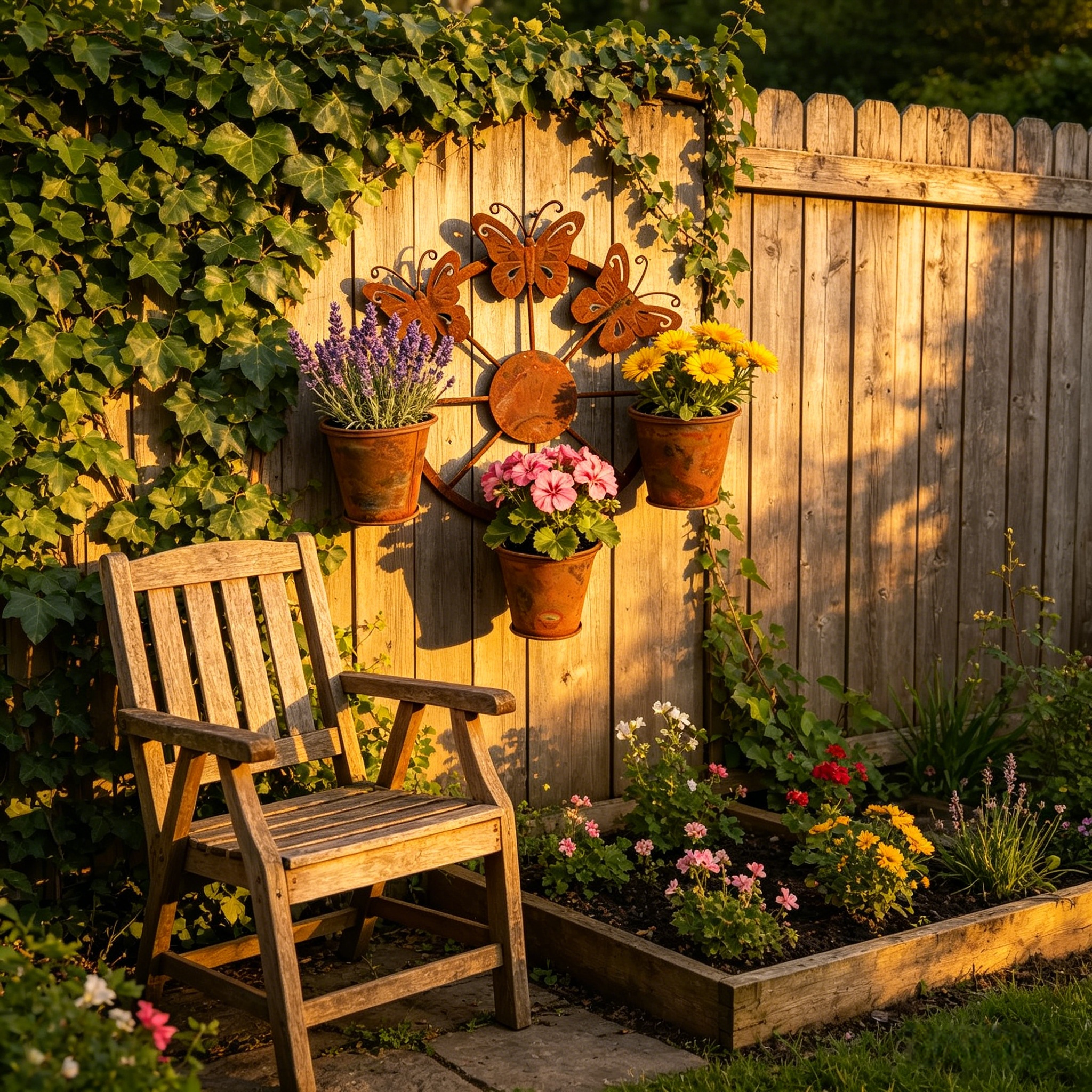 Vintage Distressed Metal Butterfly Wagon Wheel Wall Planter