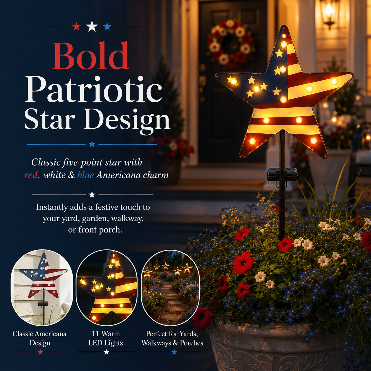 Solar Patriotic Star Garden Stake Light