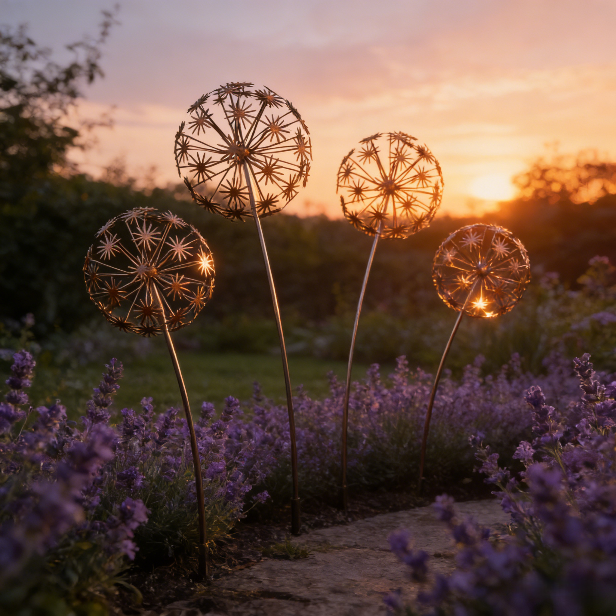 Vintage Iron Sphere Dandelion Garden Sculptures