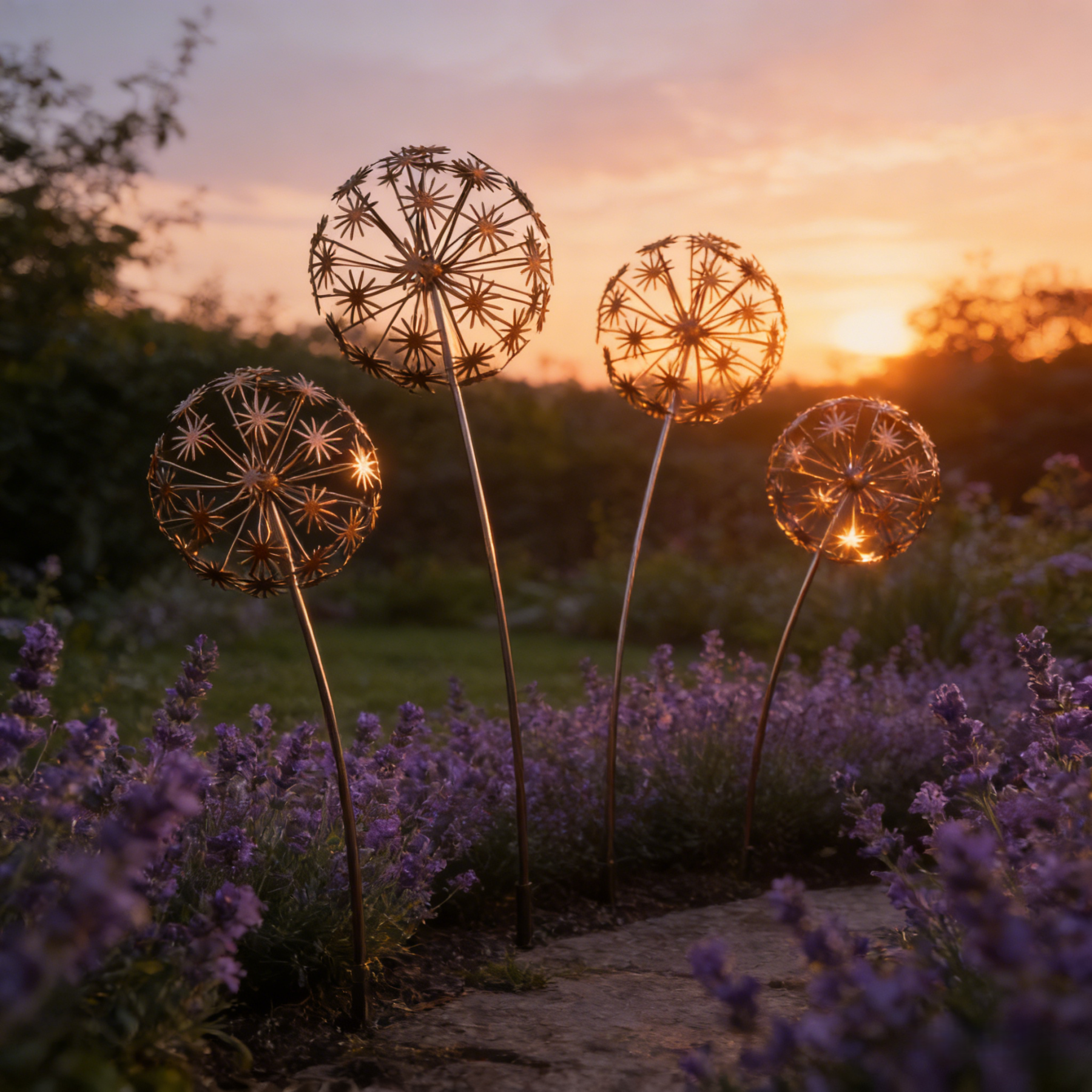 Vintage Iron Sphere Dandelion Garden Sculptures