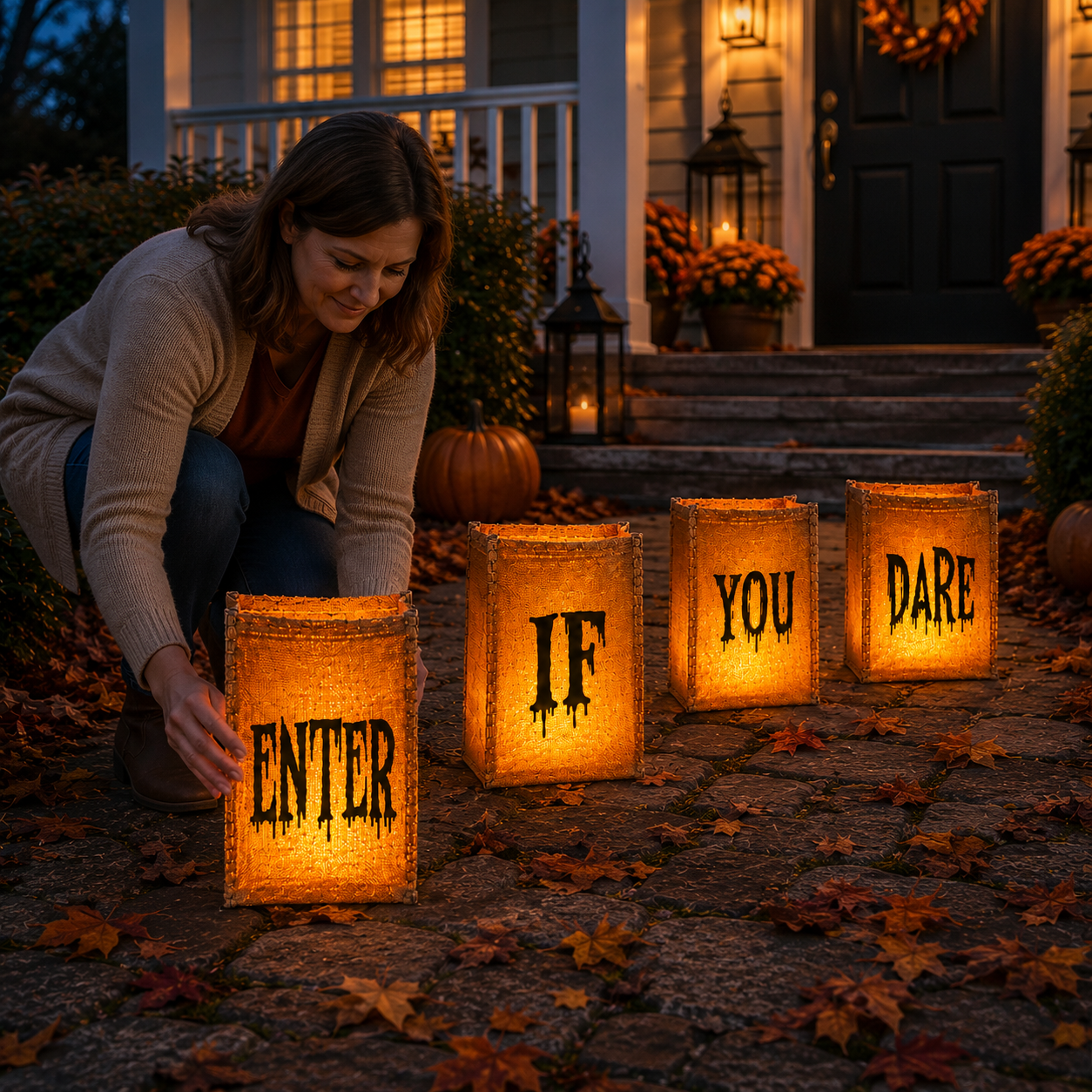 Enter If You Dare Lighted Luminaries – Set of 4