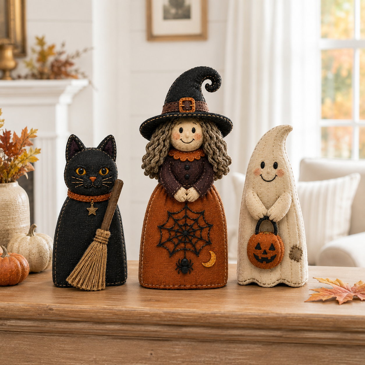 Vintage Halloween Fabric Sitters, Set of 3