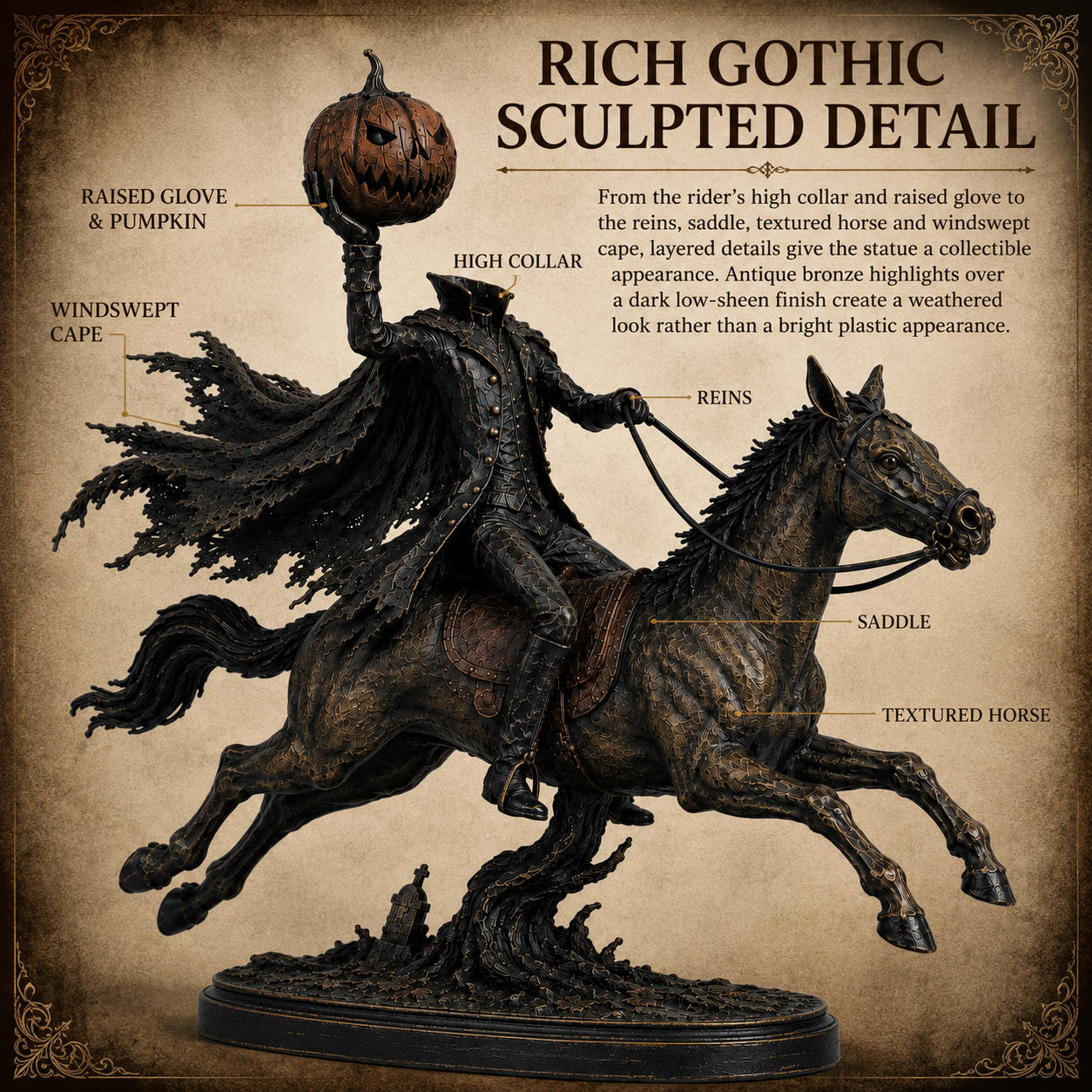 Lighted Headless Horseman Statue