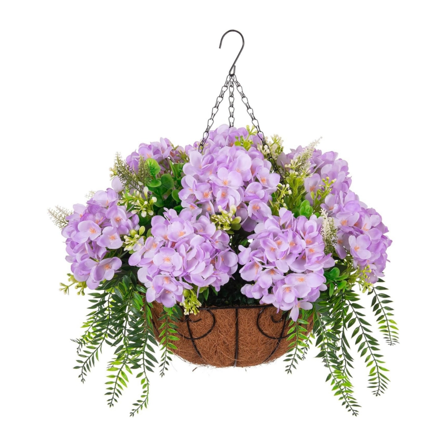 Hanging Fake Silk Hydrangea Flowers with Basket