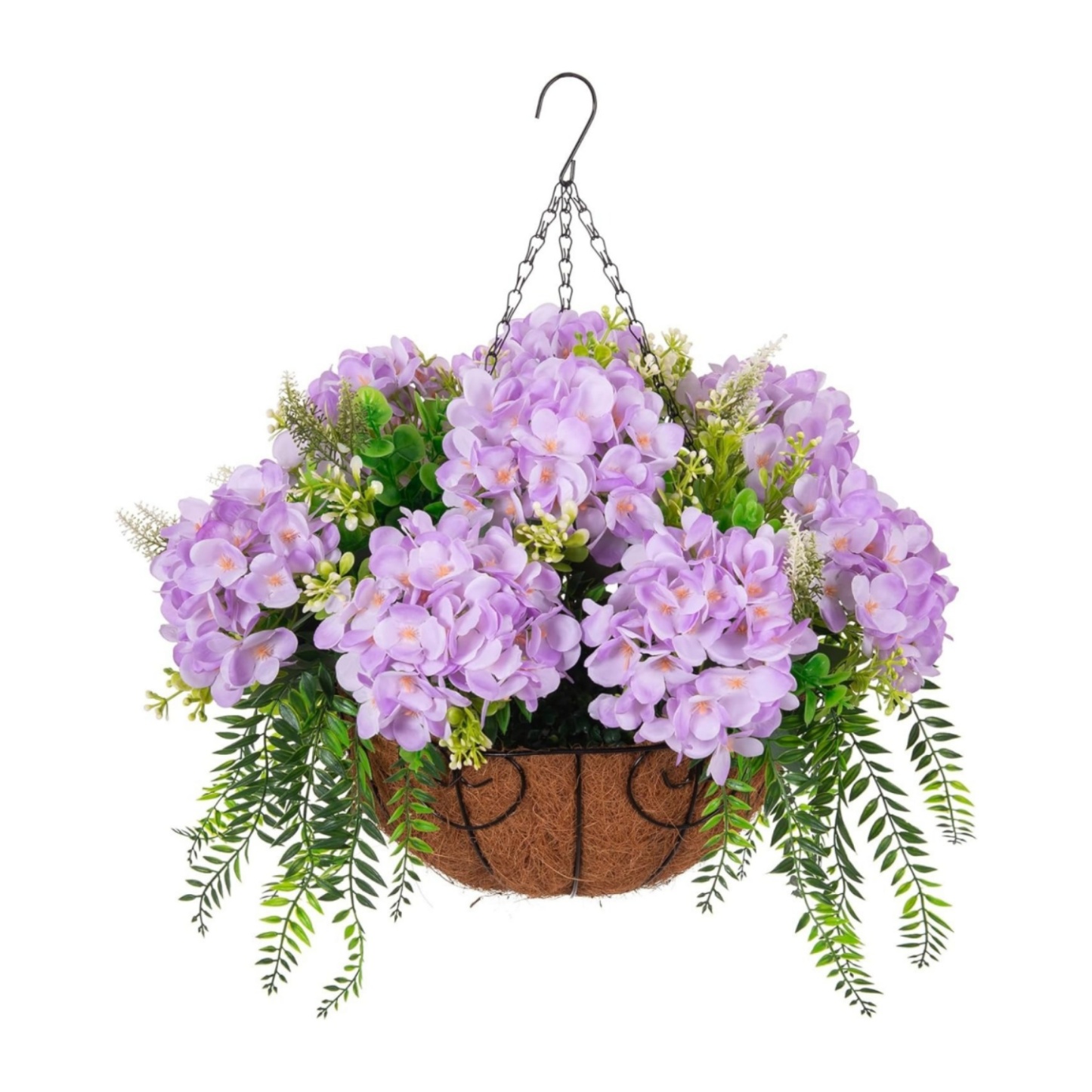 Hanging Fake Silk Hydrangea Flowers with Basket