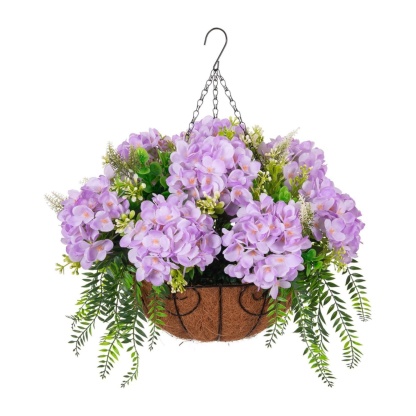 Hanging Fake Silk Hydrangea Flowers with Basket