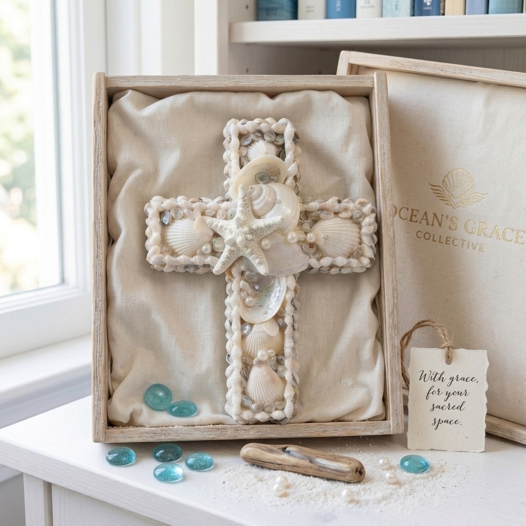 Handcrafted Coastal Seashell Cross