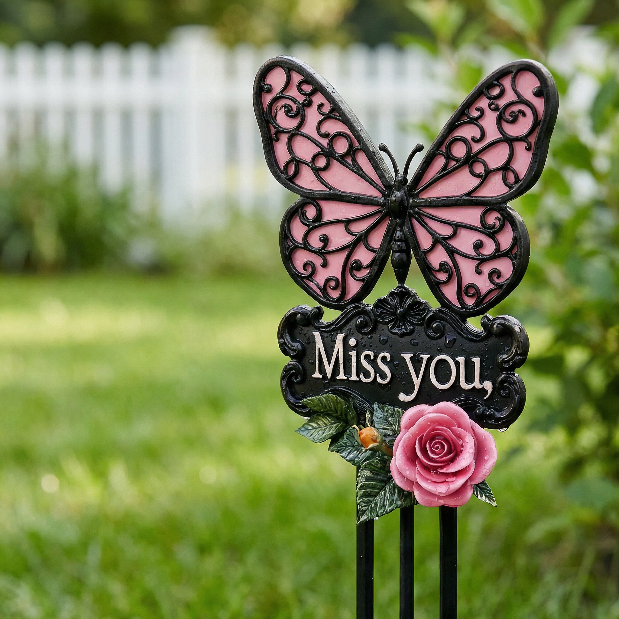 Butterfly & Rose Iron Memorial Stake
