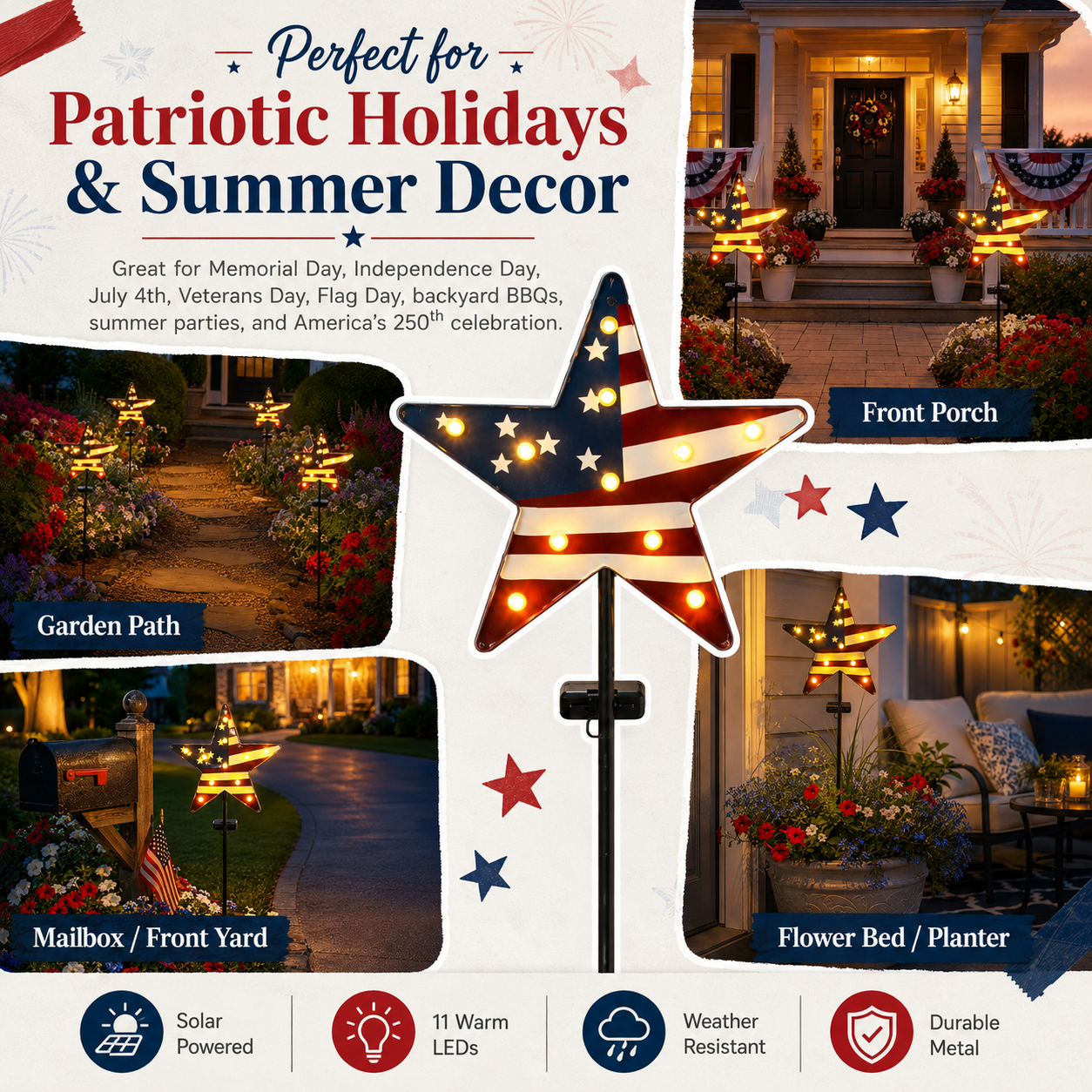 Solar Patriotic Star Garden Stake Light