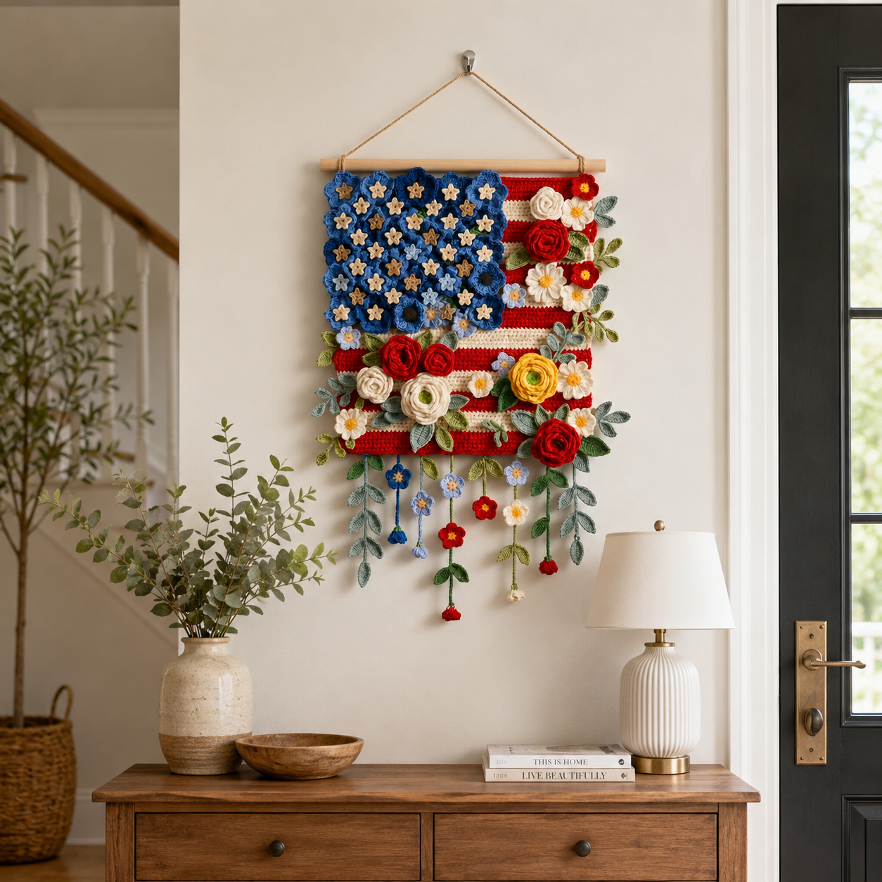 Patriotic Floral Crochet Wall Hanging