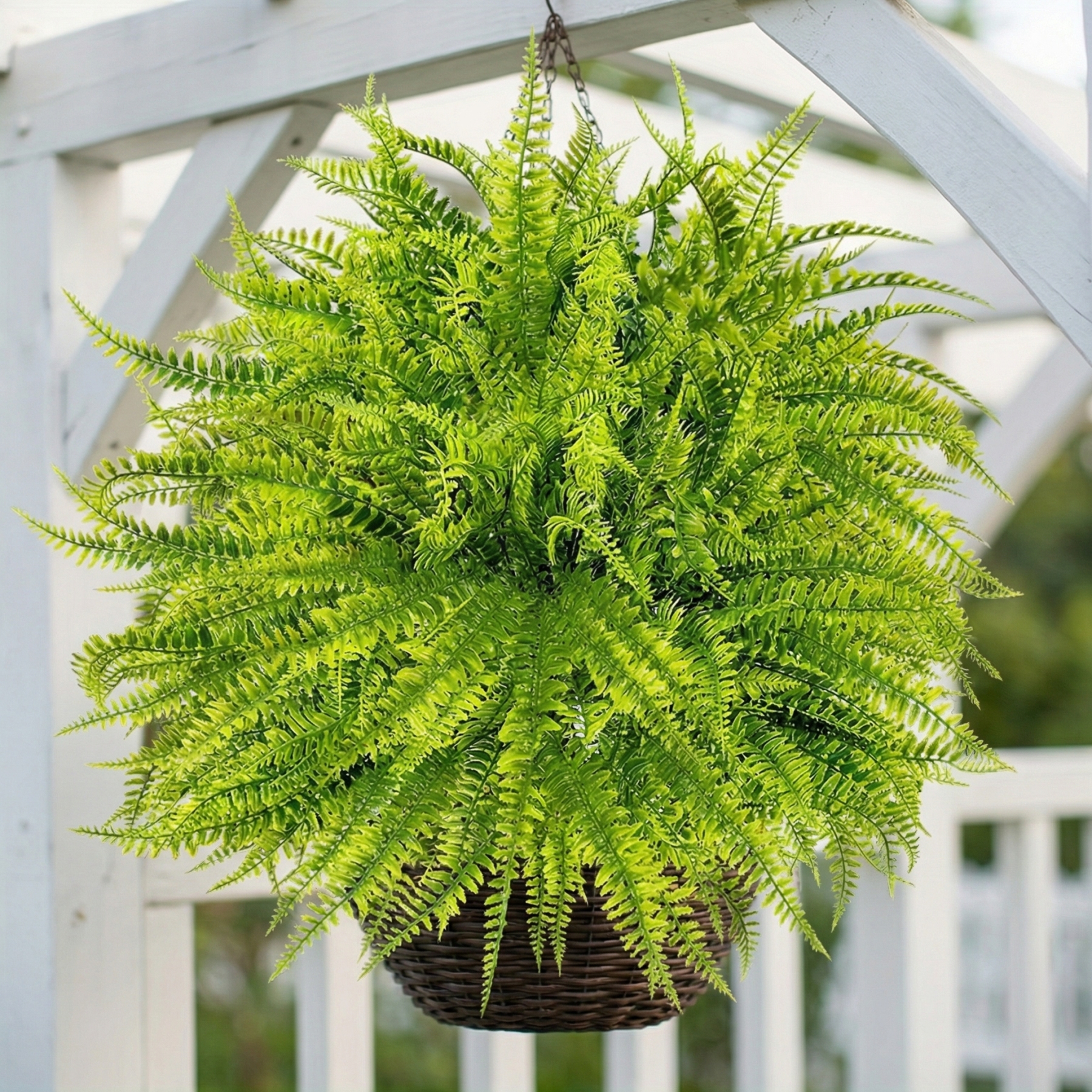 UV Resistant Lush Artificial Boston Fern with Integrated Ground Stake