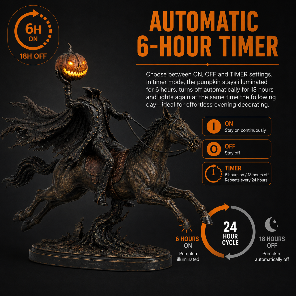 Lighted Headless Horseman Statue