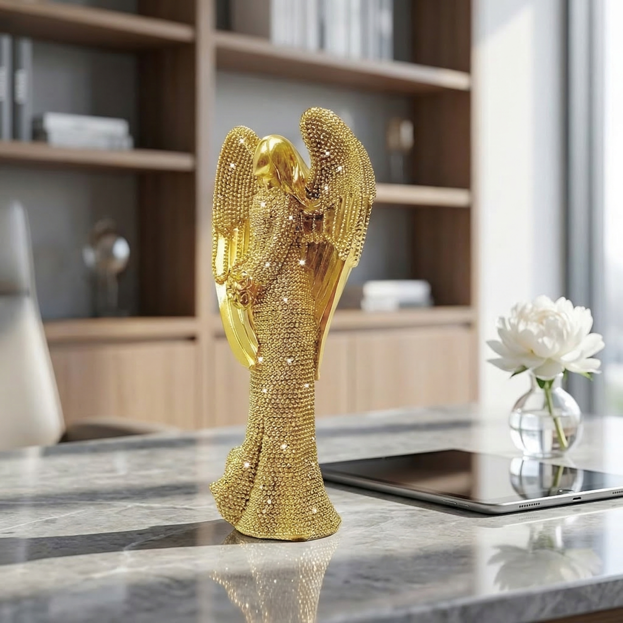 Elegant Angel Holding Rose Figurine