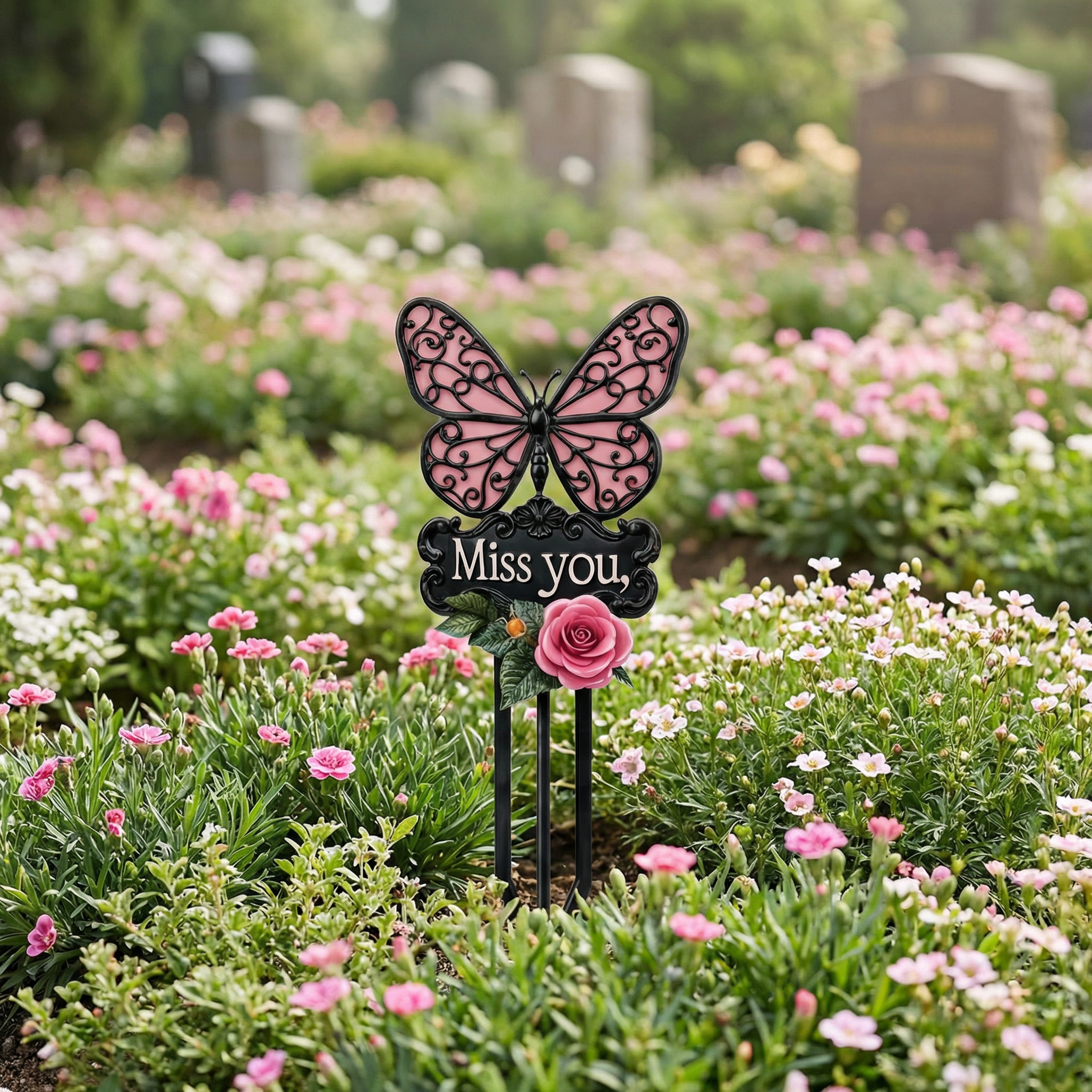 Butterfly & Rose Iron Memorial Stake