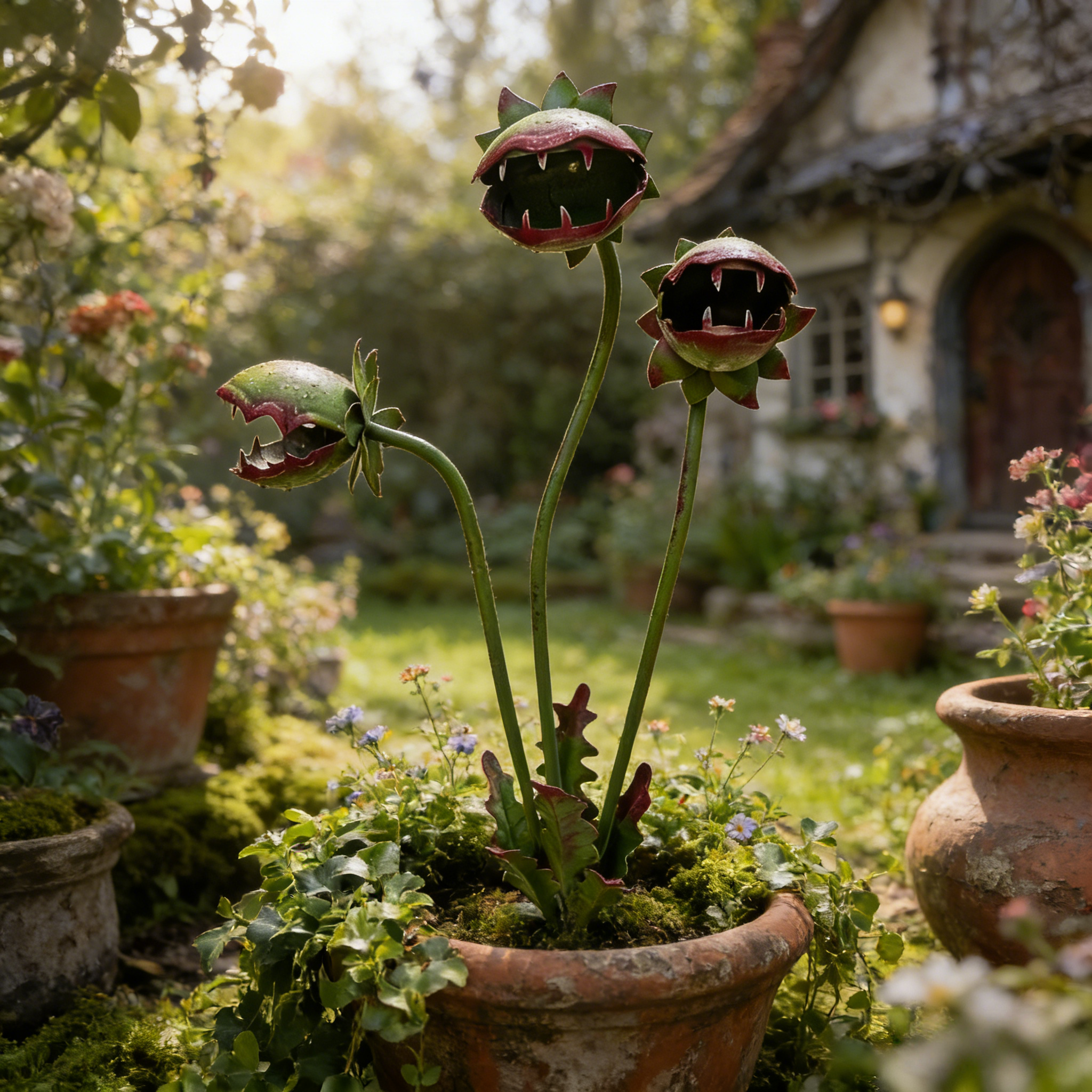 Whimsical Metal Carnivorous Plant Garden Stake