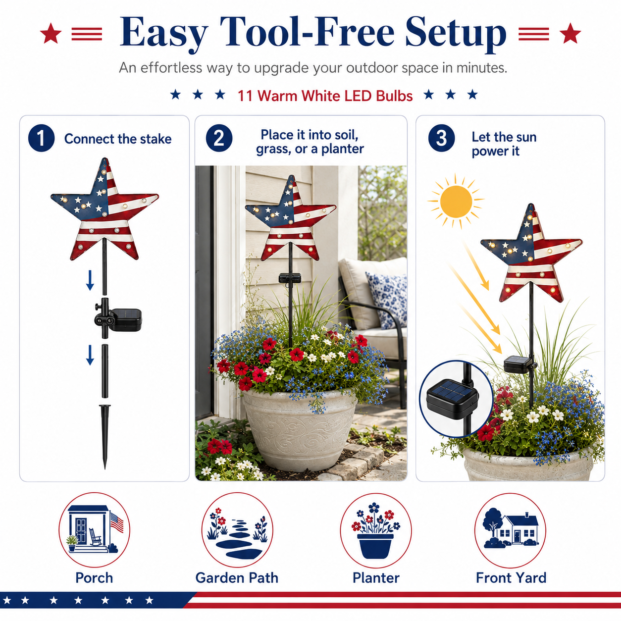 Solar Patriotic Star Garden Stake Light