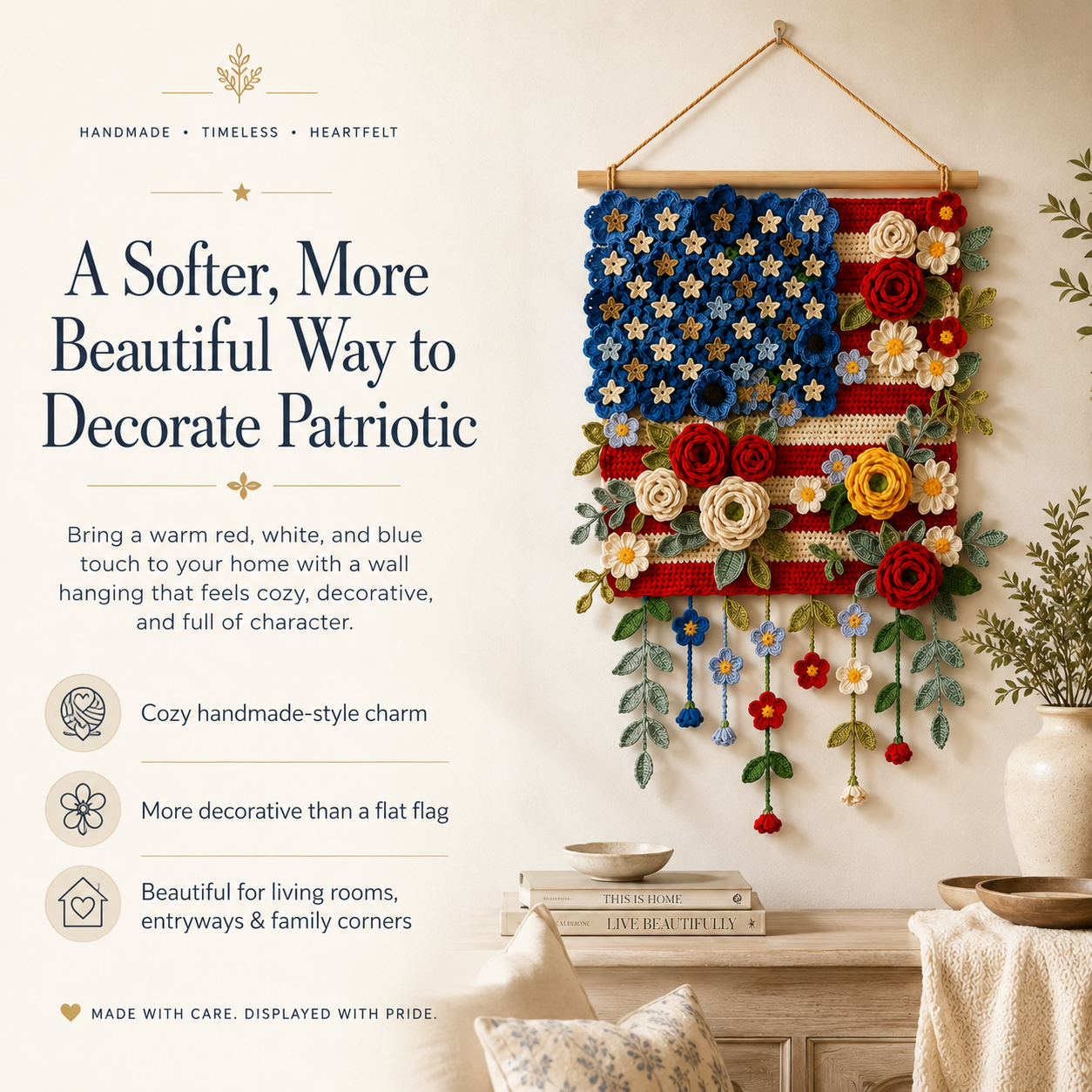 Patriotic Floral Crochet Wall Hanging