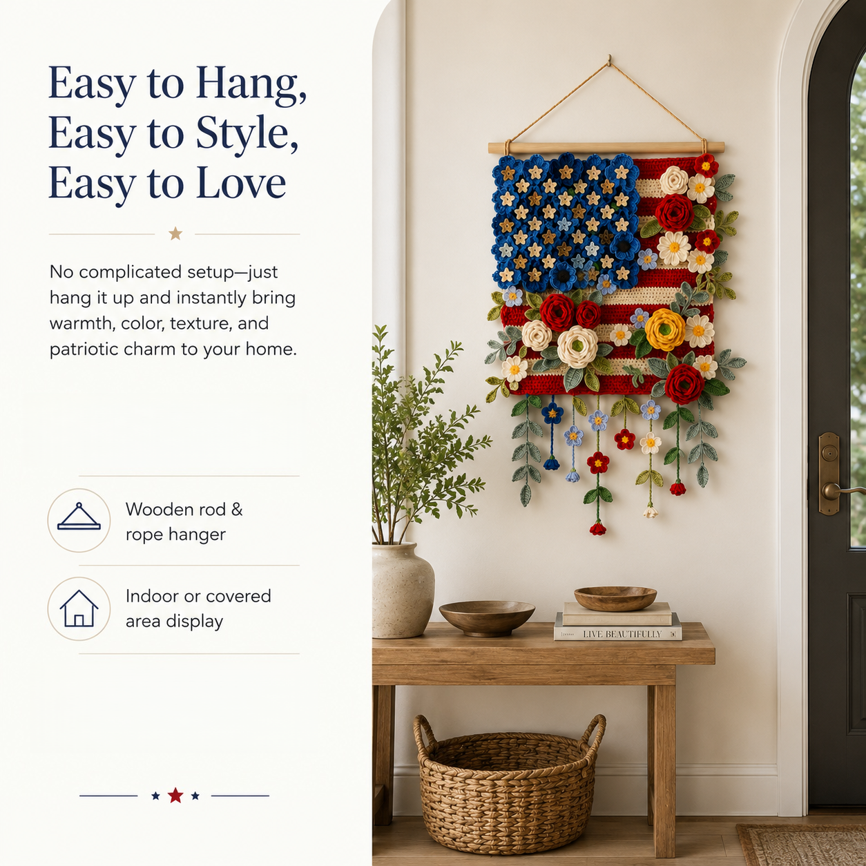 Patriotic Floral Crochet Wall Hanging