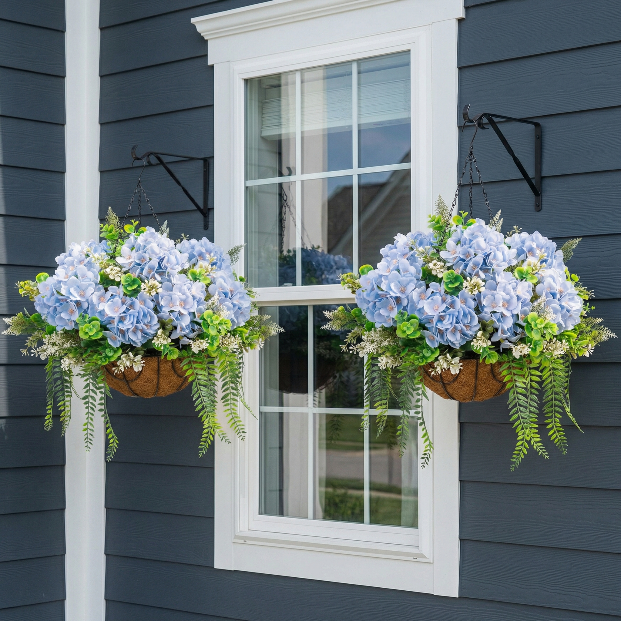 Hanging Fake Silk Hydrangea Flowers with Basket