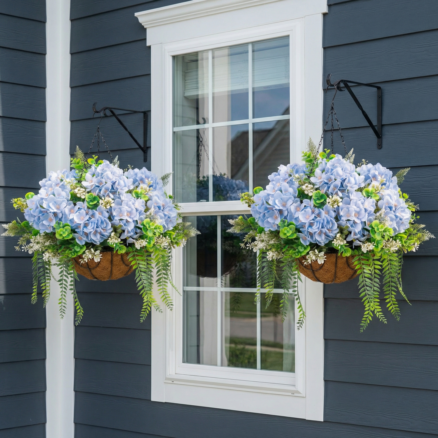 Hanging Fake Silk Hydrangea Flowers with Basket