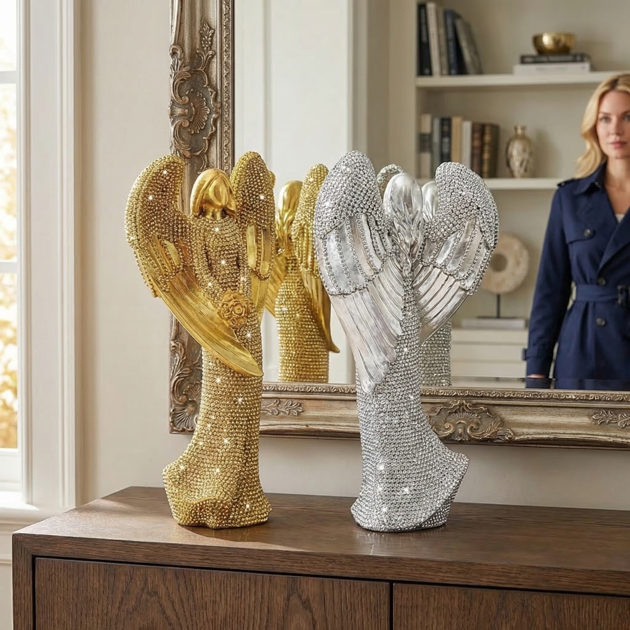 Elegant Angel Holding Rose Figurine