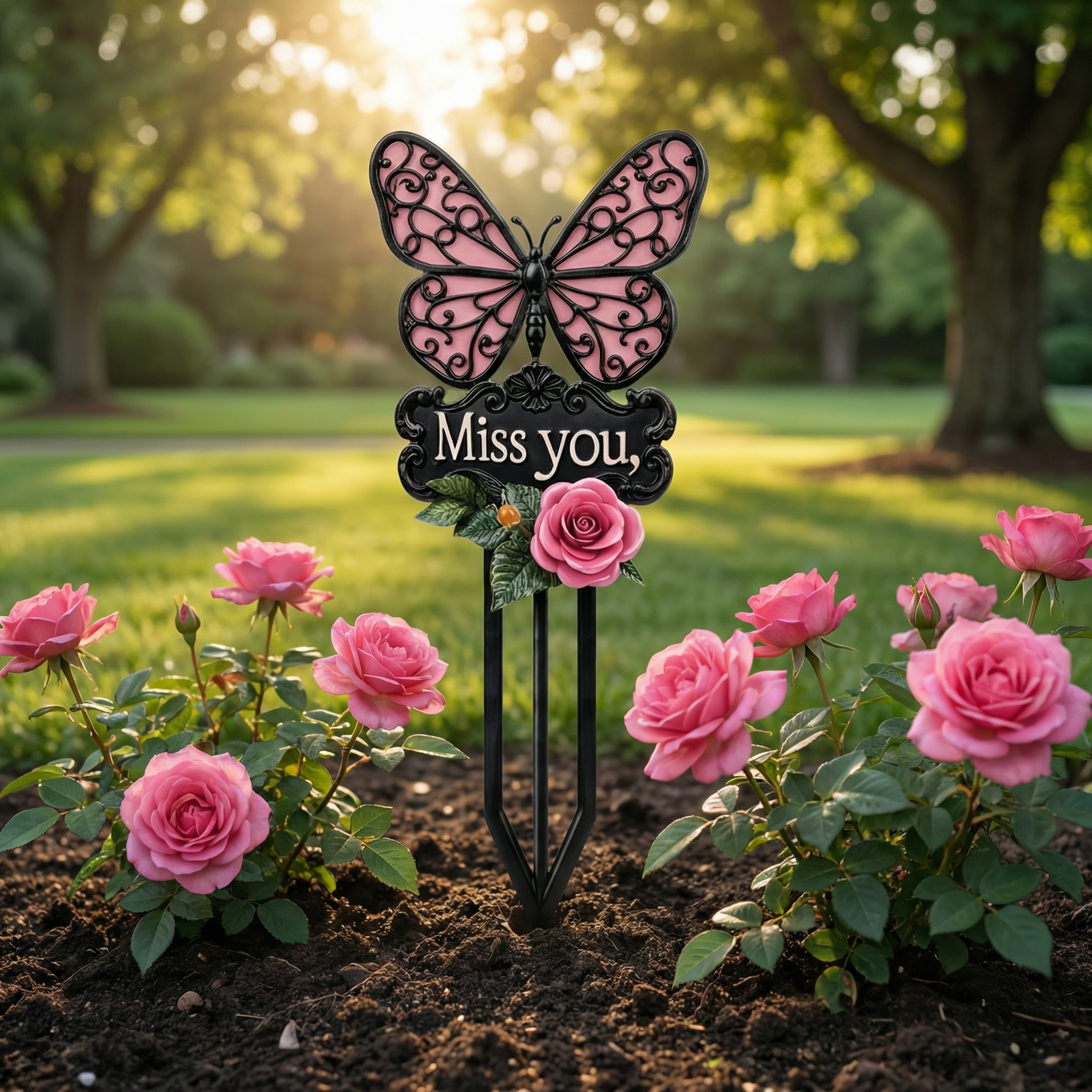 Butterfly & Rose Iron Memorial Stake