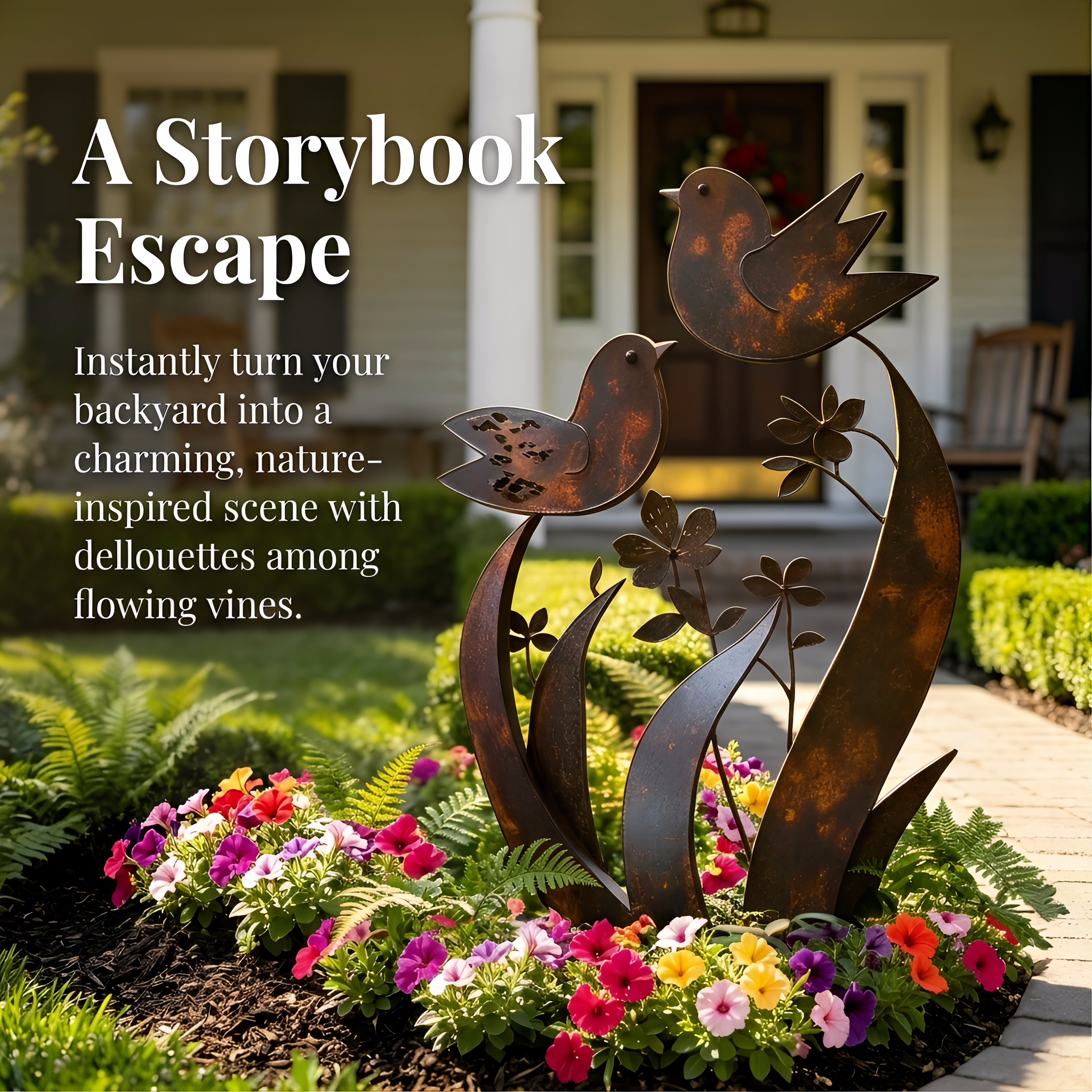 Bird & Wildflower Metal Garden Stake