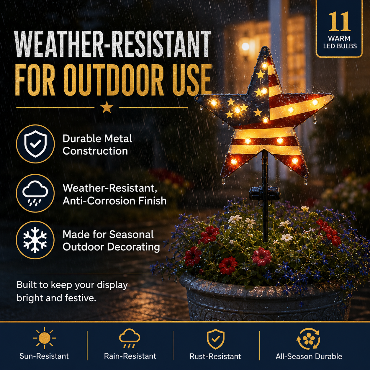 Solar Patriotic Star Garden Stake Light